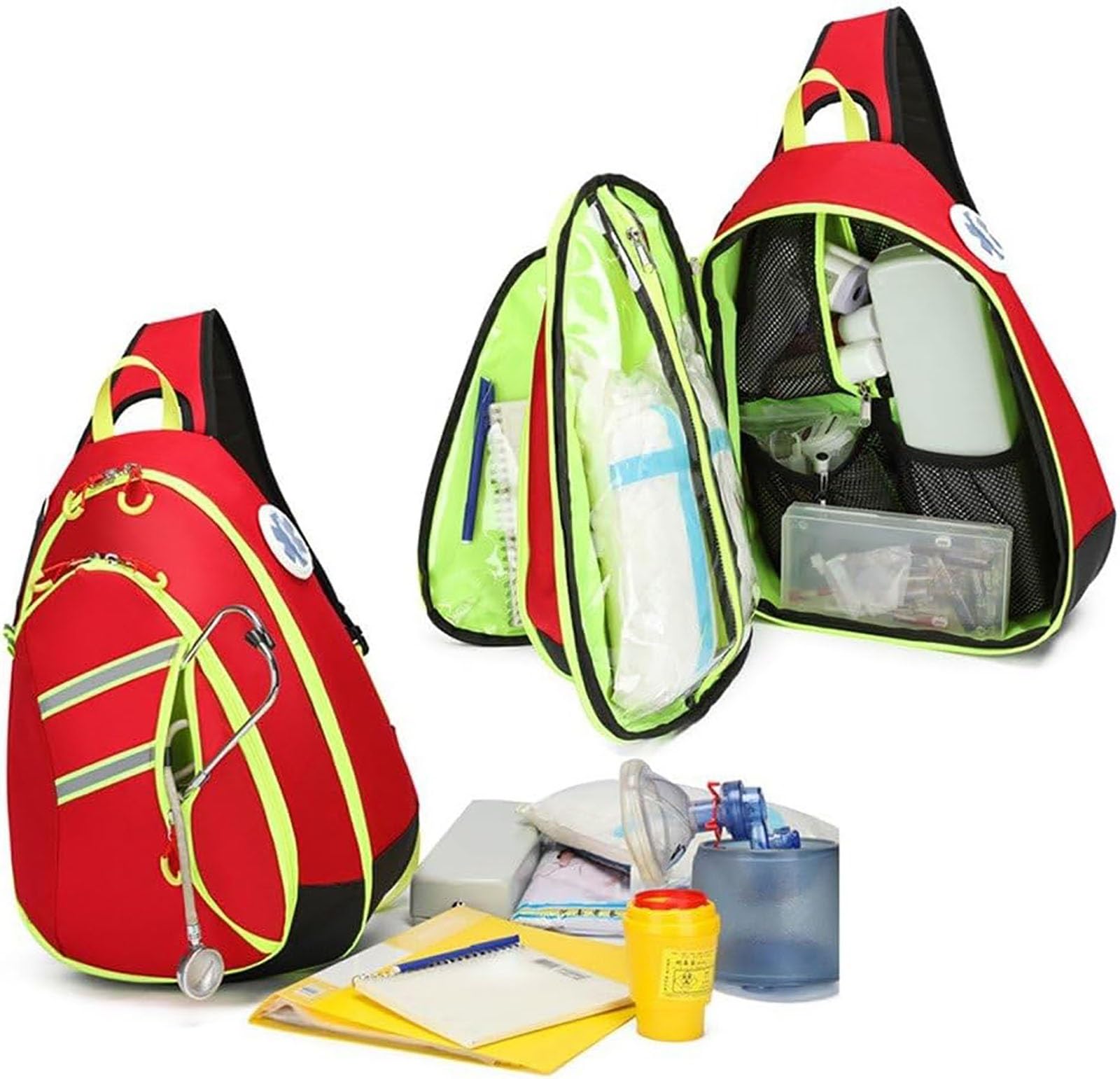 Mochila Bandolera de Primeros Auxilios, Bolsa Cruzada para Equipo EMS, Bolsas vacías para emergencias, Ideal para Camping, Senderismo y Trekking (roja, 48 x 35 x 25 cm)