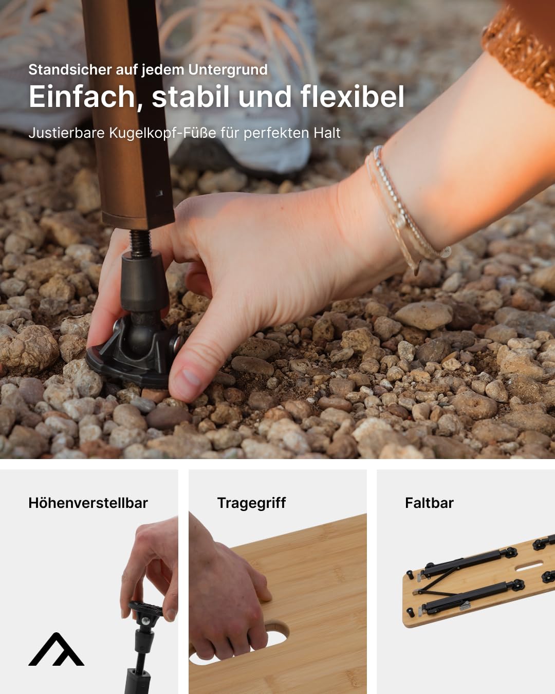 qeedo Benny 2er Set Camping Sitzbank aus robustem Bambus - 98 x 40 x 43 cm, Campingbank klappbar, Bierbank, Bierzeltbank, Balkonmöbel, Garten
