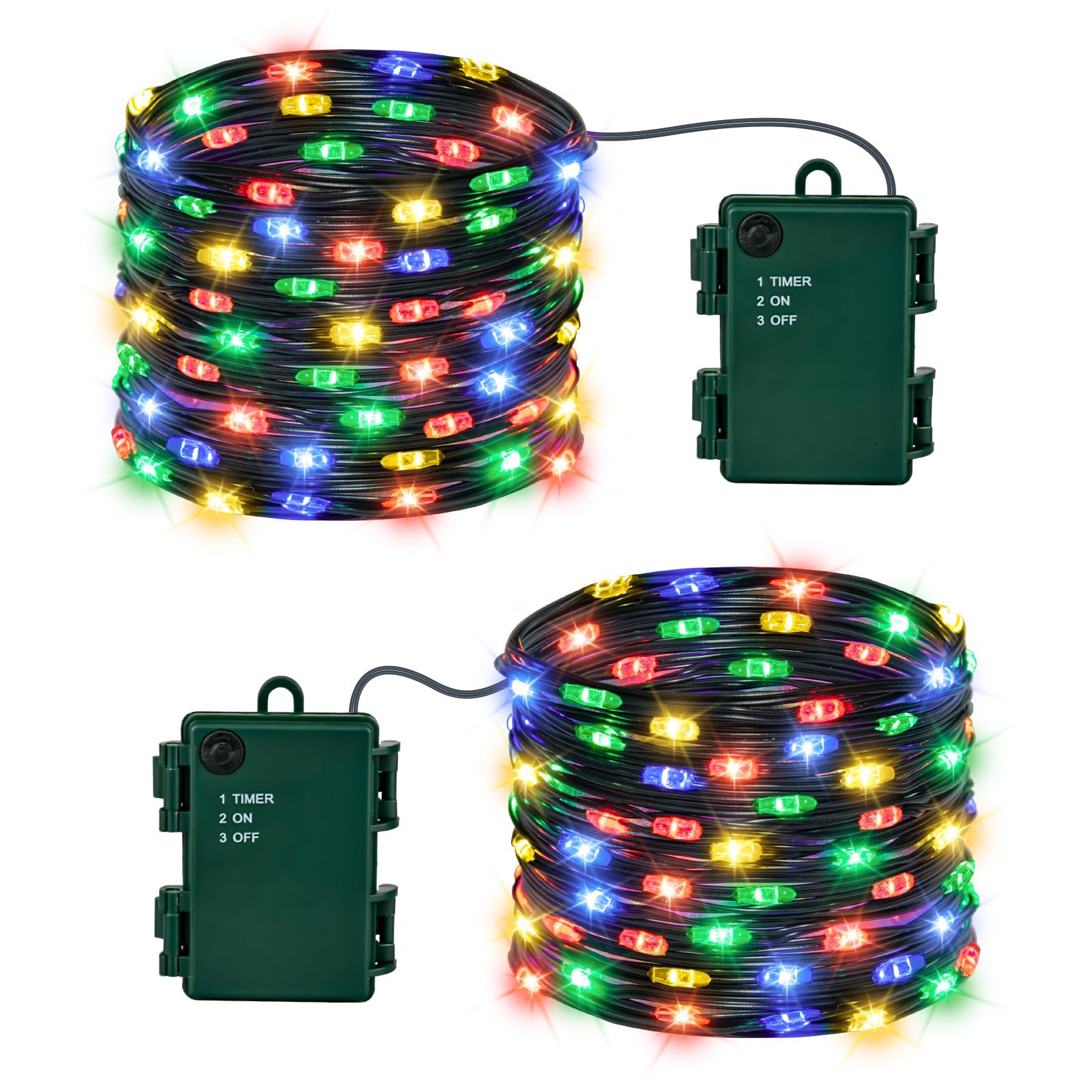 Isisyu 2 Pack Battery Fairy Lights, 5M 50 LED Christmas Lights Battery Operated with Timer, IP65 Waterproof Multicolour Micro LED String Lights for Bedroom DIY Wedding Birthday Christmas Parties