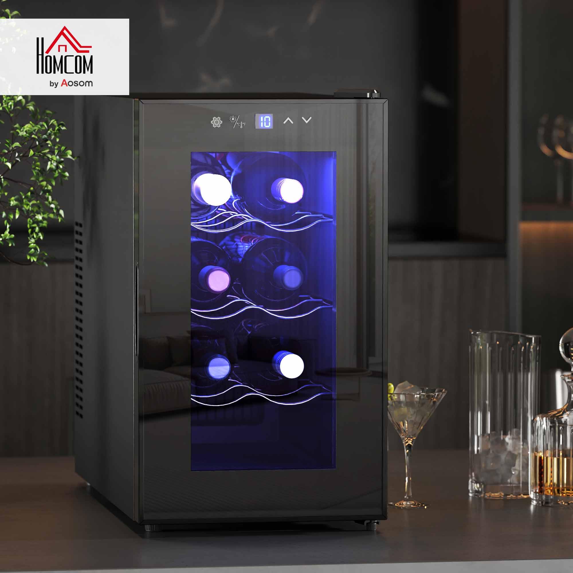 HOMCOM Weinkühlschrank 1 Zonen 8 Flaschen 21L 8-18°C Thermoelektrik LED Touch-Display Schwarz