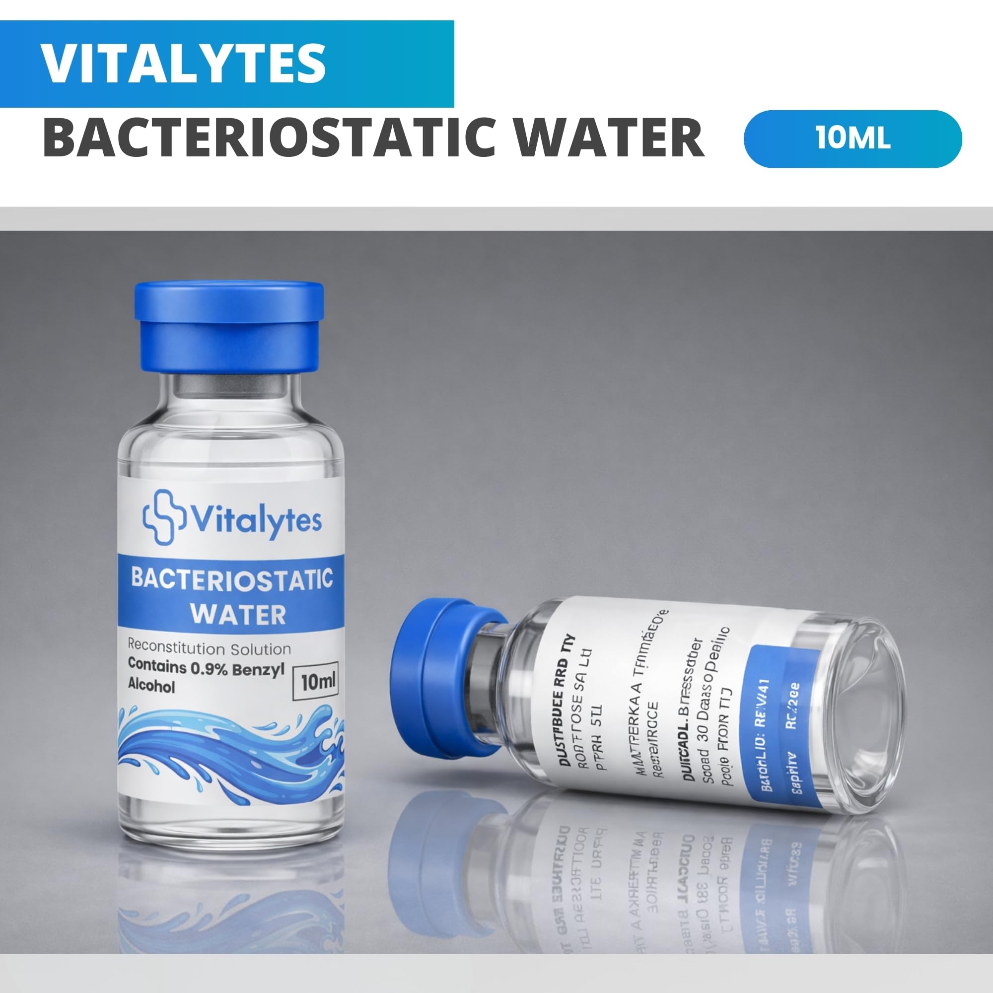 Vitalytes Acqua batteriostatica, 10 ml, soluzione di ricostituzione di laboratorio con alcool benzilico allo 0,9%, diluente sterile multiuso in flaconcino di vetro borosilicato