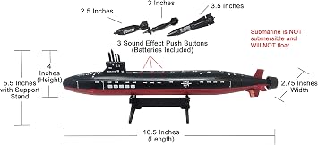 16.5 Inch Toy Black Submarine with Sound Effects and Torpedo