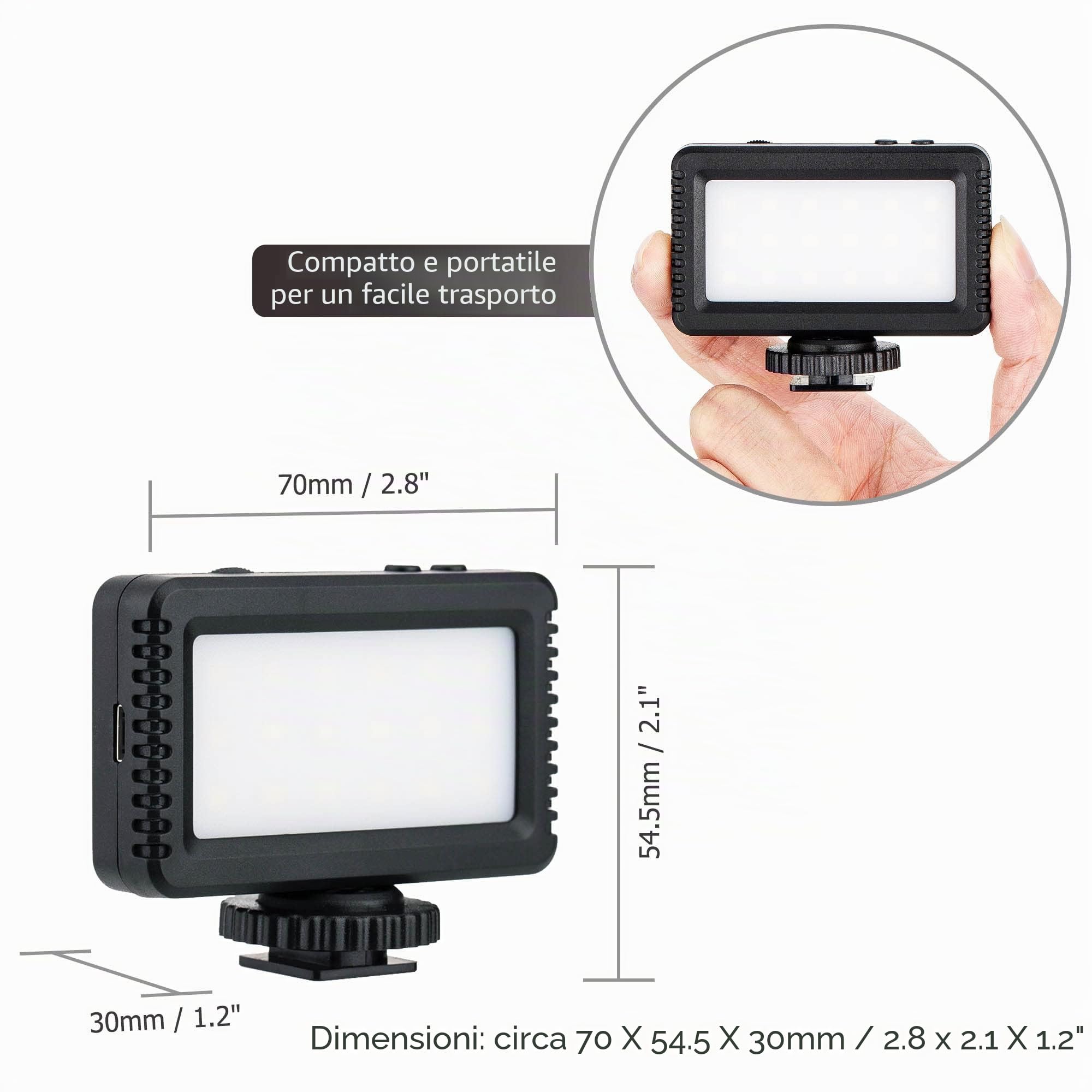 KIWIFOTOS Mini Luce Video LED per fotocamera Sony ZV-E10 ZV-1 ZV1II ZV1F A6400 A6100 A7C A7SIII per Canon PowerShot V1 M50II, Lampada di Riempimento Ricaricabile Portatile per Fotografia Video Vlog