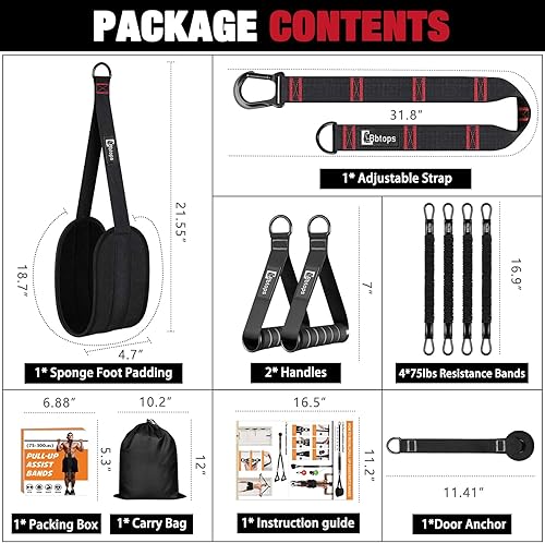 Miniatura 6 de Pull Up Assistance Bands,Up to 300 lbs Assistance,Adjustable Heavy Duty 4 Pull Up Bands with Handle and Door Anchor for Home Gym Fitness Exercise