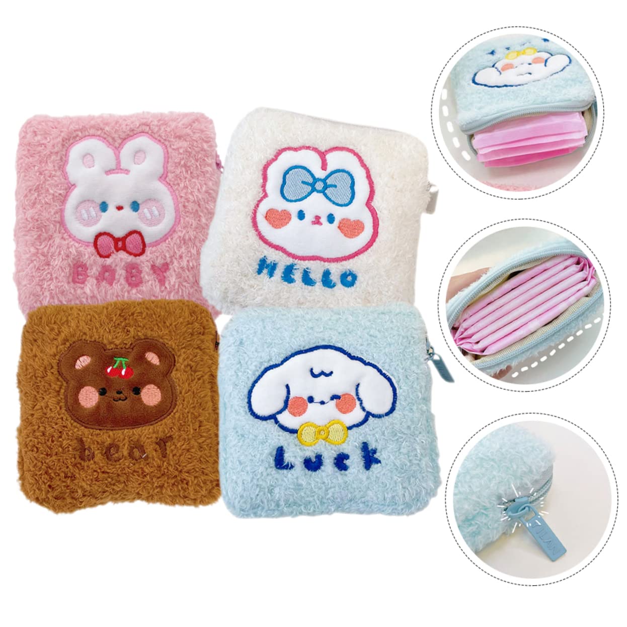 NOLITOY 12piezas Bolsa De Almacenamiento Para Toallas Sanitarias Reutilizables Organizador De Higiene Femenina Bolsa De Viaje Para Menstruación Diseño Bonito De Conejo y Perro Lavable y