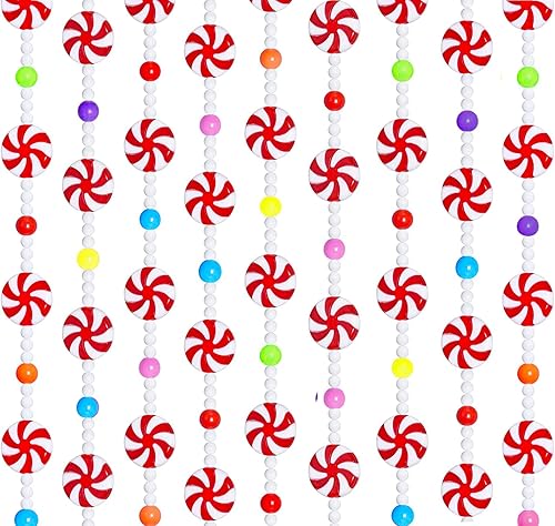 Guirnalda de dulces de Navidad de 10 pies guirnalda de cuentas de caramelo de menta roja y blanca guirnalda de cuentas coloridas adornos colgantes