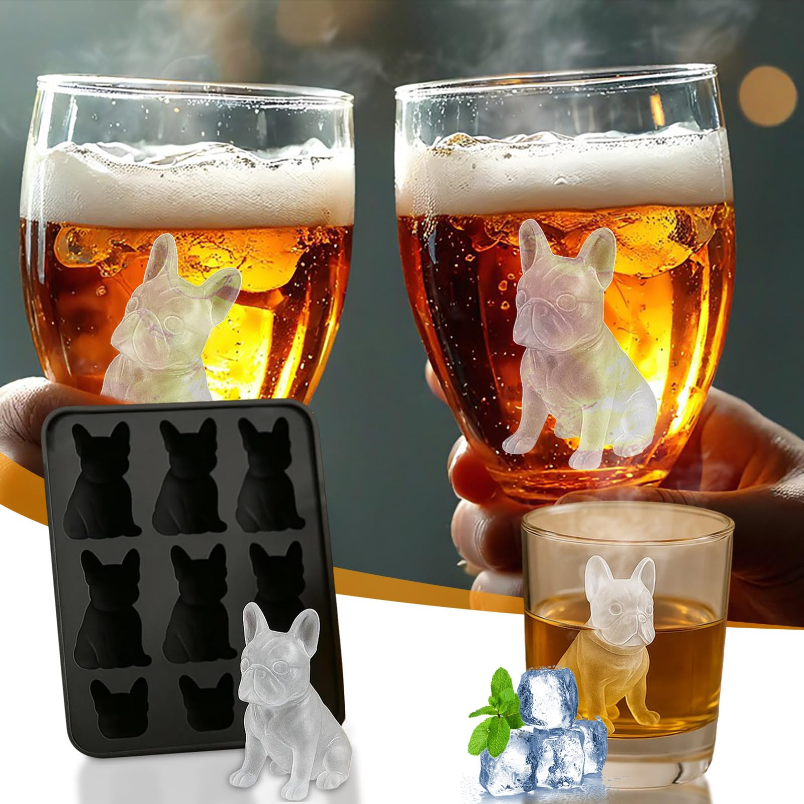 Französische Bulldogge Eisform - Silikon, 6-fach, Für Whiskey, Cocktails, Partys