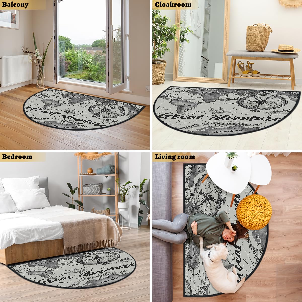 Mexpekil Adventure - Paillasson demi-lune pour intérieur et extérieur - Antidérapant - Lavable - Attrape la saleté - 100 x 160 cm