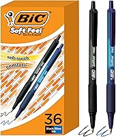BIC Soft Feel Retractable Ballpoint Pens, 1.0mm Medium Point, No-Slip Grip, 36-Pack Assorted Ink - Smooth Comfort for School & Office