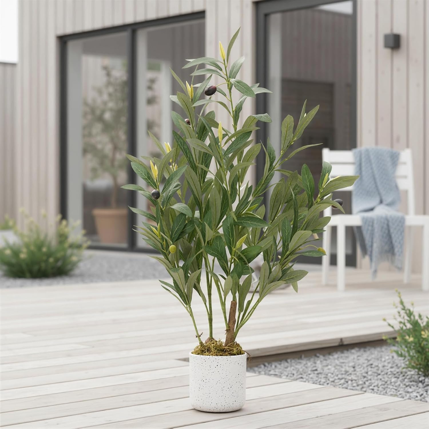 2ft Artificial Olive Tree with Pot, Lifelike Leaves & 8 Fruits, Small Artificial Olive Tree Indoor for Living Room Decor, Evergreen Fake Plants for Christmas Home Decor