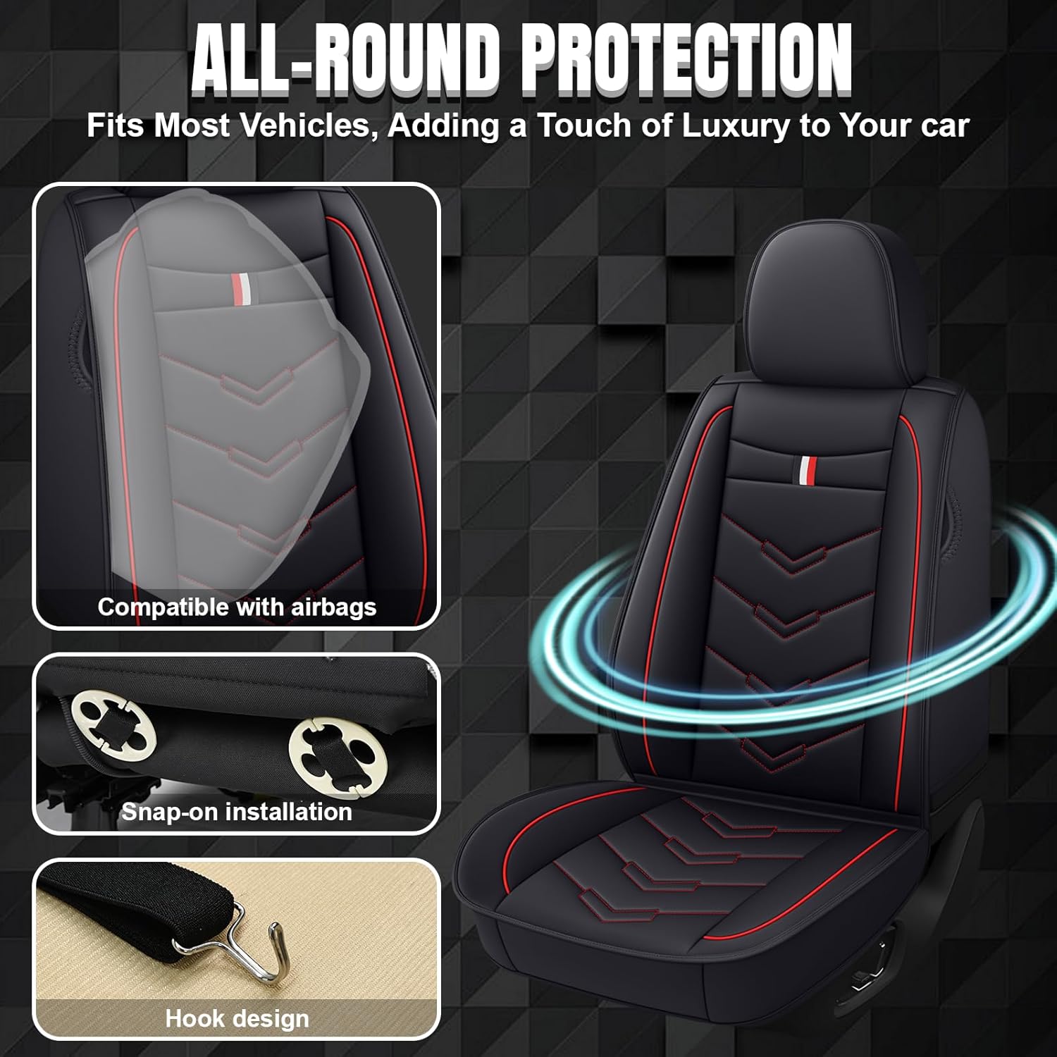 Car Seat Covers 7 Seats for Toyota Sienna 2000-2025, Waterproof Durable Leather Vehicle Cushion Covers, Breathable Full Coverage Seat Protector(Standard,Black Red)