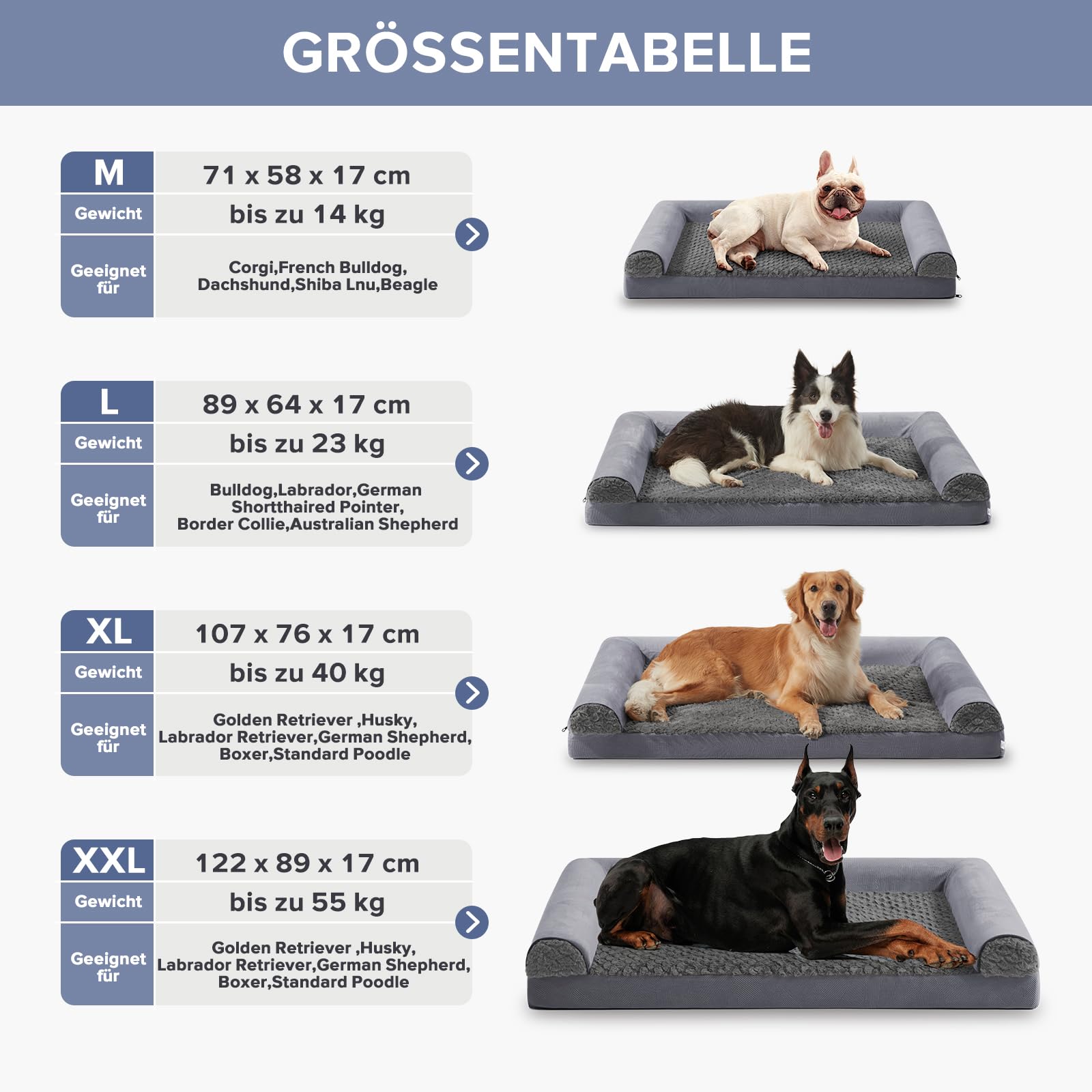 FURTIME Cuccia per cani di taglia grande, ortopedica, XL, 107 x 76 cm, lavabile, ergonomica, con imbottitura rimovibile, antiscivolo, in gommapiuma, ortopedica