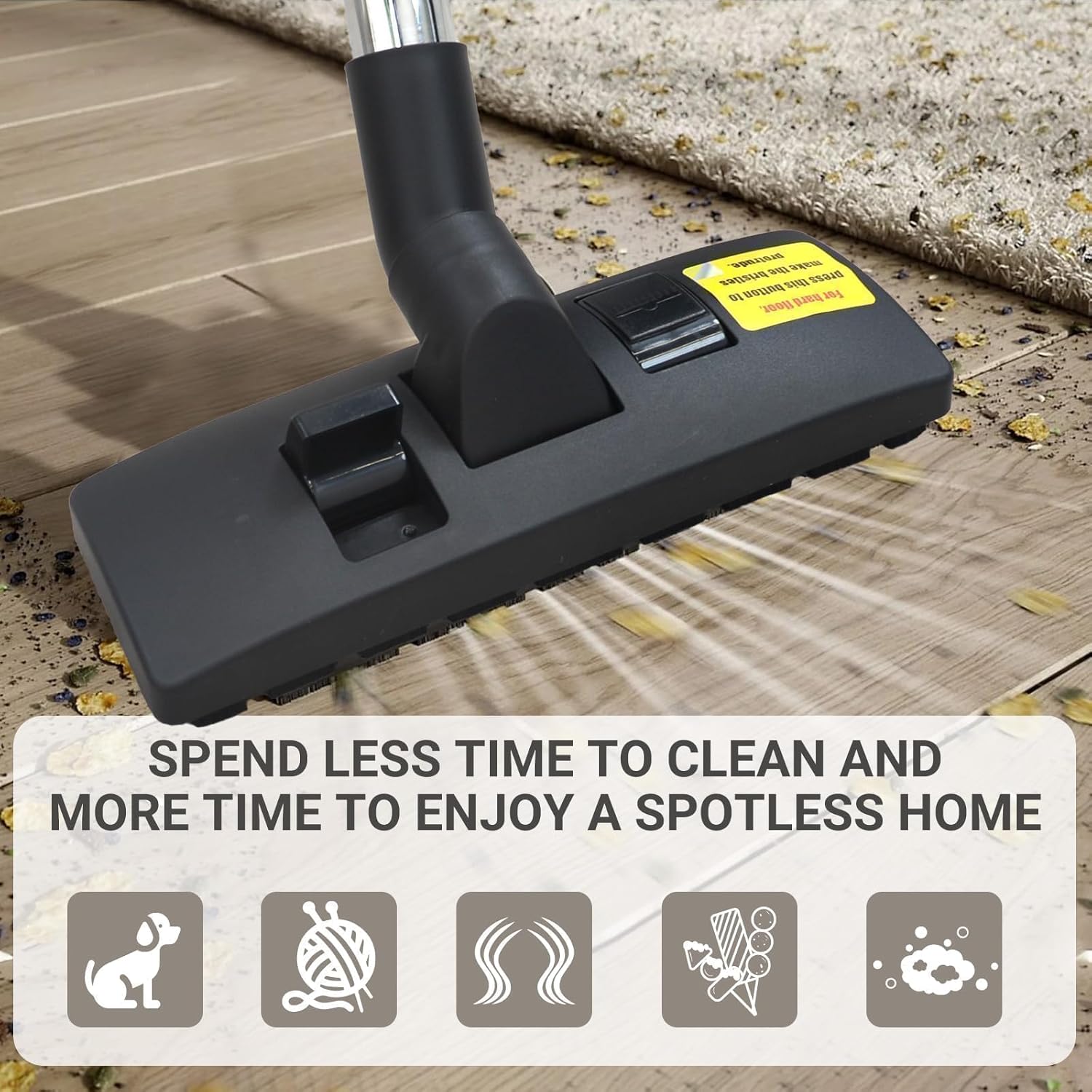 EZ SPARES Universal Vacuum Cleaner Floor Brush Attachment,Compatible with Most Brand,Hoover, Eureka, Rainbow,Shop VAC,Nozzle Tool, 2-in-1 for Hard Floor&Carpet (With An Adapter and Mini Clean Brush)