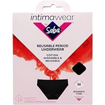Saba Intimawear Reusable Period Underwear, Cotton, Black, 1 Pack