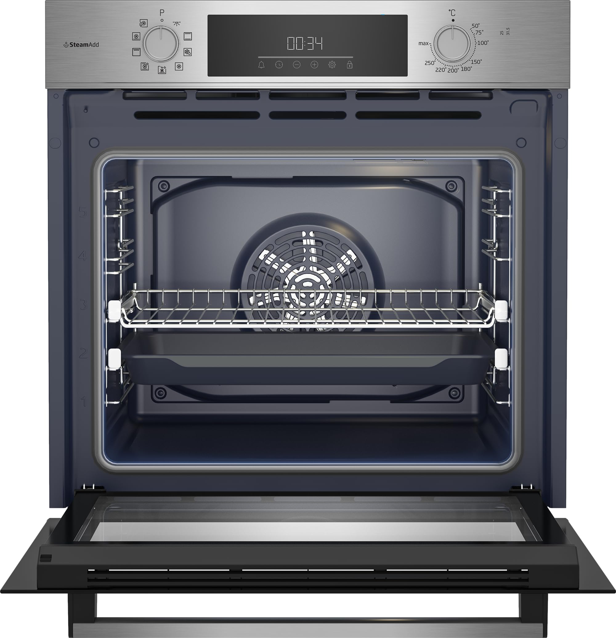 Beko BBIS12301XE b300 Einbaubackofen, 72 l Garraum, Multifunktionsofen, AeroPerfect Heißluft, SteamAdd Dampffunktion, Edelstahl