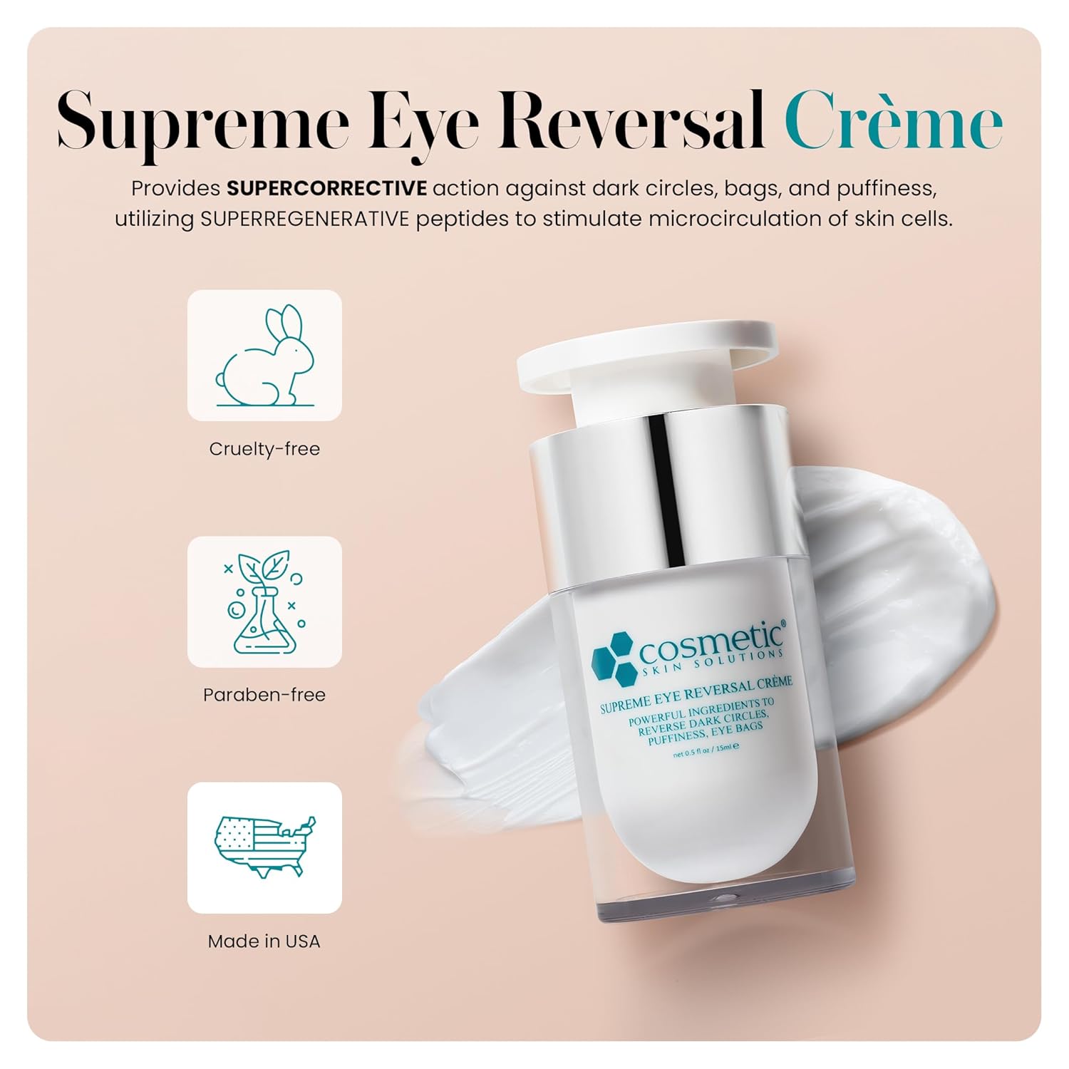 Supreme Eye Reversal Crème – Anti Aging Eye Cream for Dark Circles, Puffiness, and Fine Lines – Peptide-Infused Hydrating Formula with Caffeine, Green Tea, and Hyaluronic Acid – 0.5 fl oz