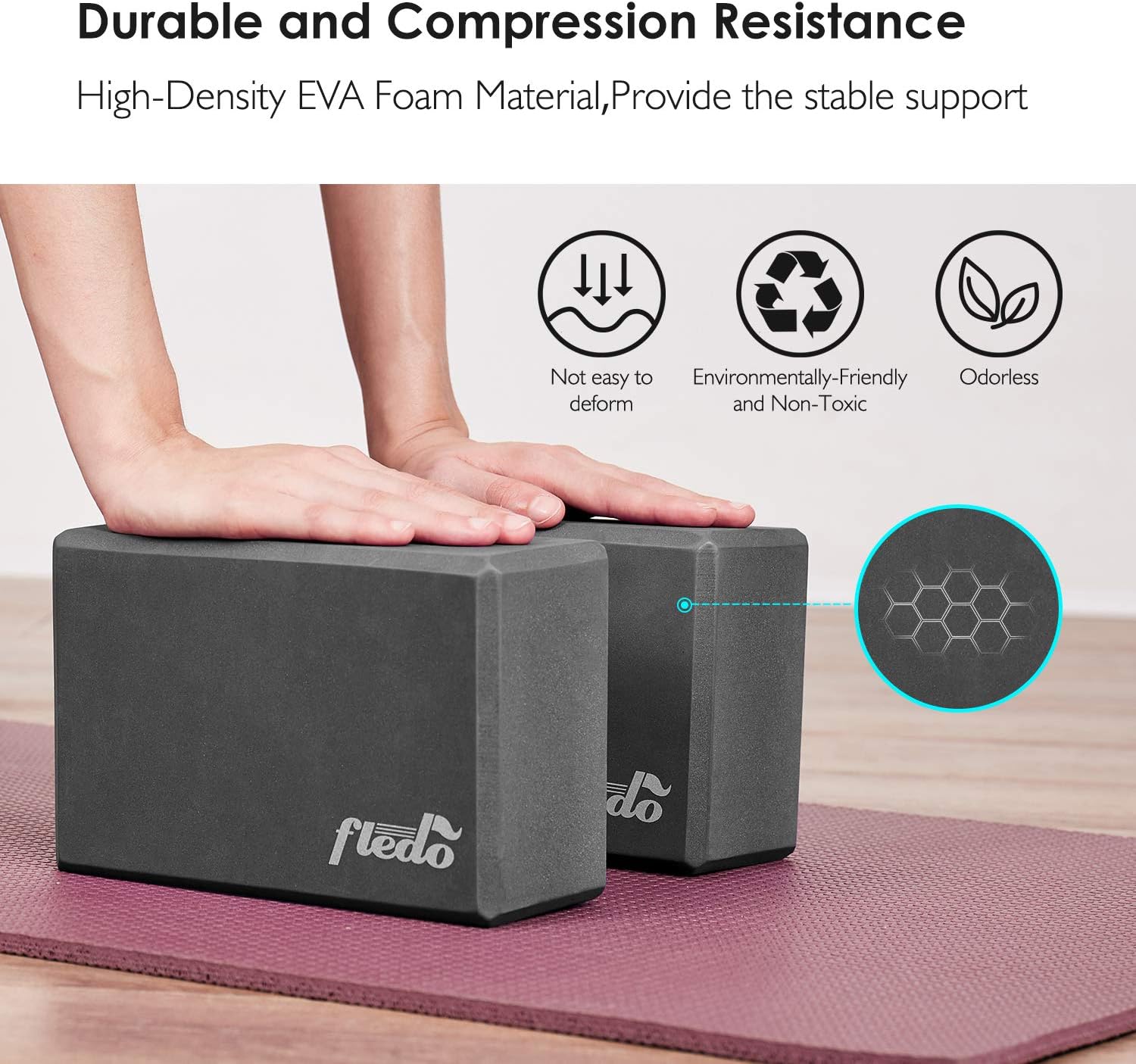 Fledo Yoga Blocks 2 Pack, Foam Yoga Brick, Featherweight and Comfy - Provides Stability and Balance - for Exercise, Pilates, Workout, Fitness & Gym