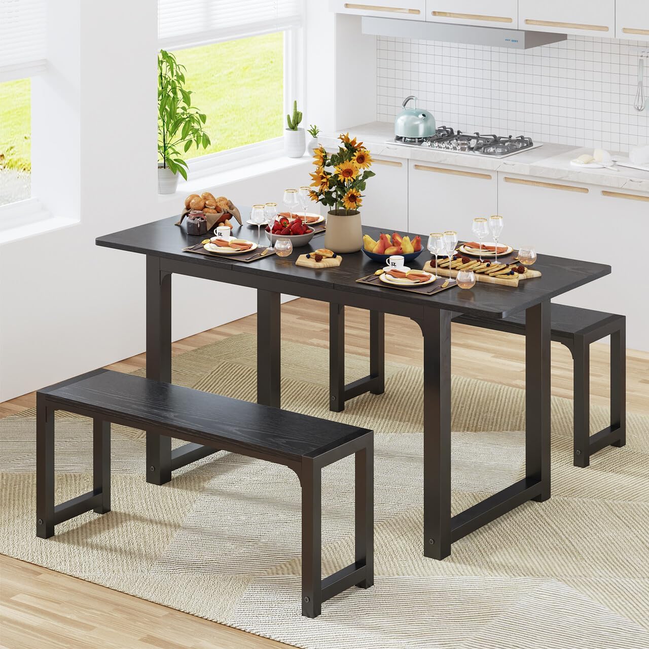 Amazon.com - Gizoon 63” Kitchen Table Sets for 4 with 2 Benches ...