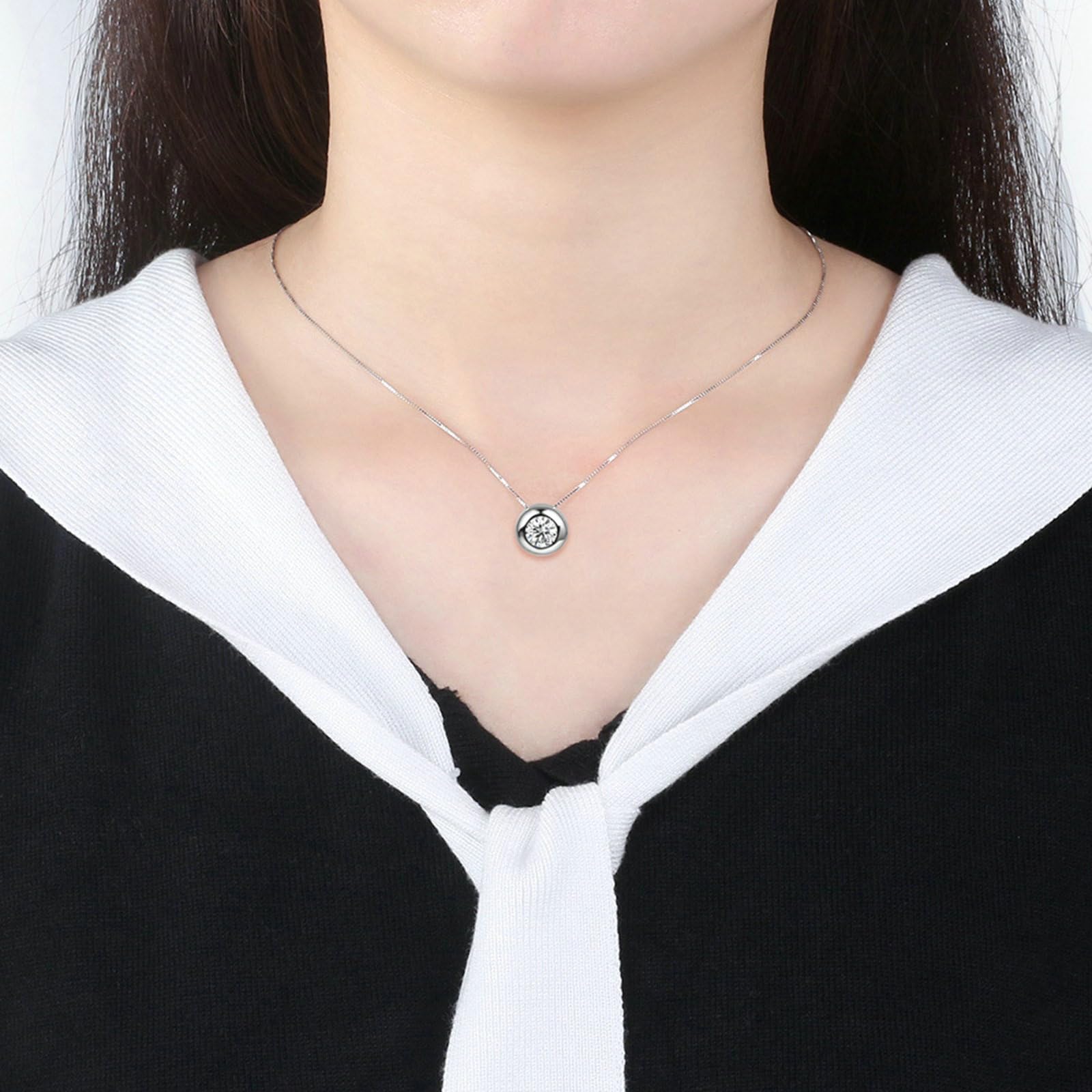 Collana con Ciondolo Donna in Argento Sterling 925 Argento Collana Pendente Rotondo Zirconia Cubica