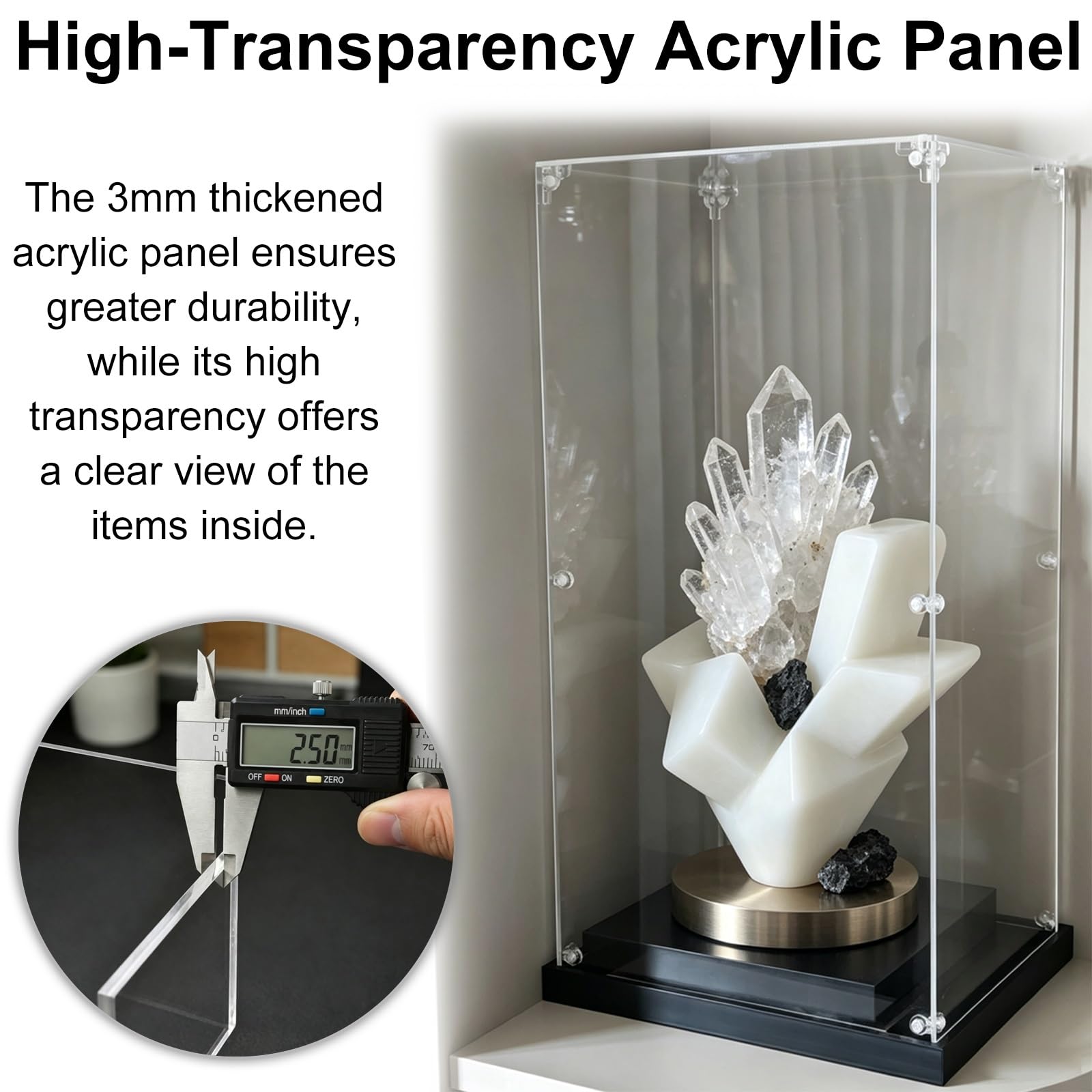 Vitrina de Metacrilato para Coleccionistas con Base, Caja Protectora | Caja Expositora Transparente, Protege los Objetos de Daños, Vista Completa de 360°, Apilable(H-40cm,L-40cm x W-40cm)
