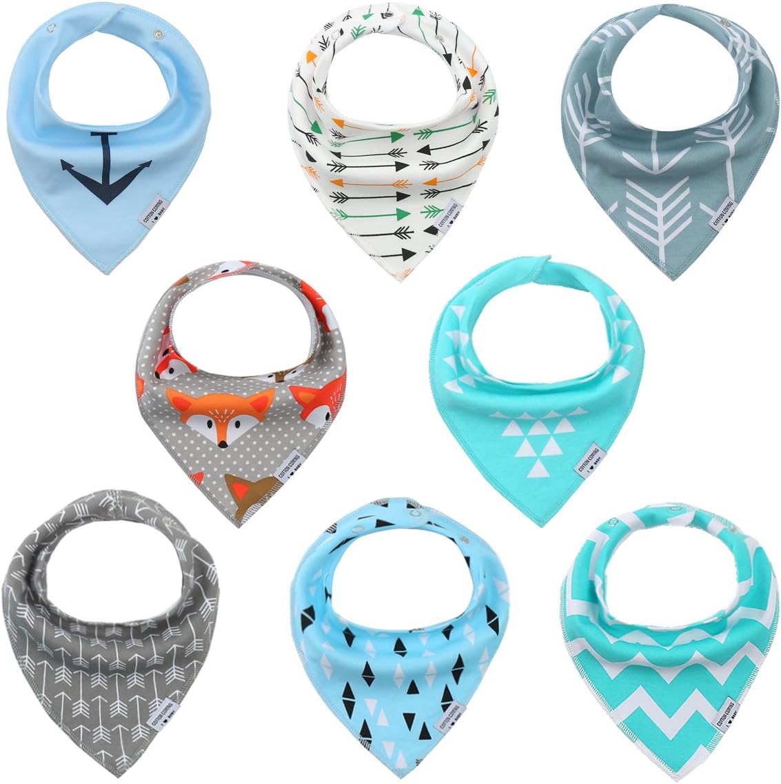 Baby Dribble Bibs and Baby Bandana Bibs for Boys 8 Pack Set,100% Cotton Soft Baby Bandana Drool Bibs and Absorbent, Organic Blue Baby Boy Gifts for Babies,Newborns,Infant,Toddlers