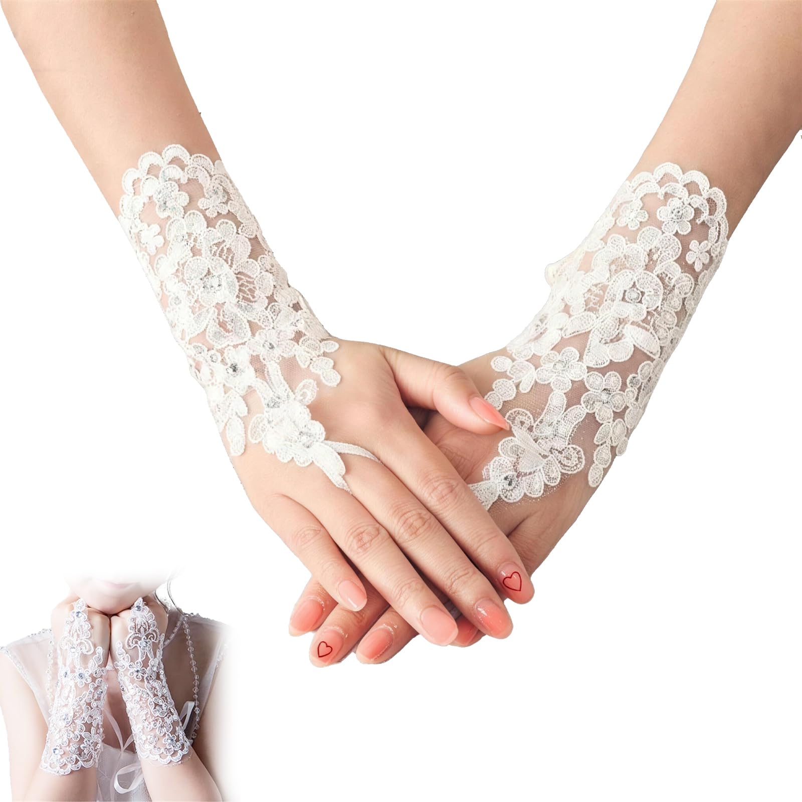Lace Gloves for Women Elegant White Lace Wedding Gloves, For Party Brides and Formal Events