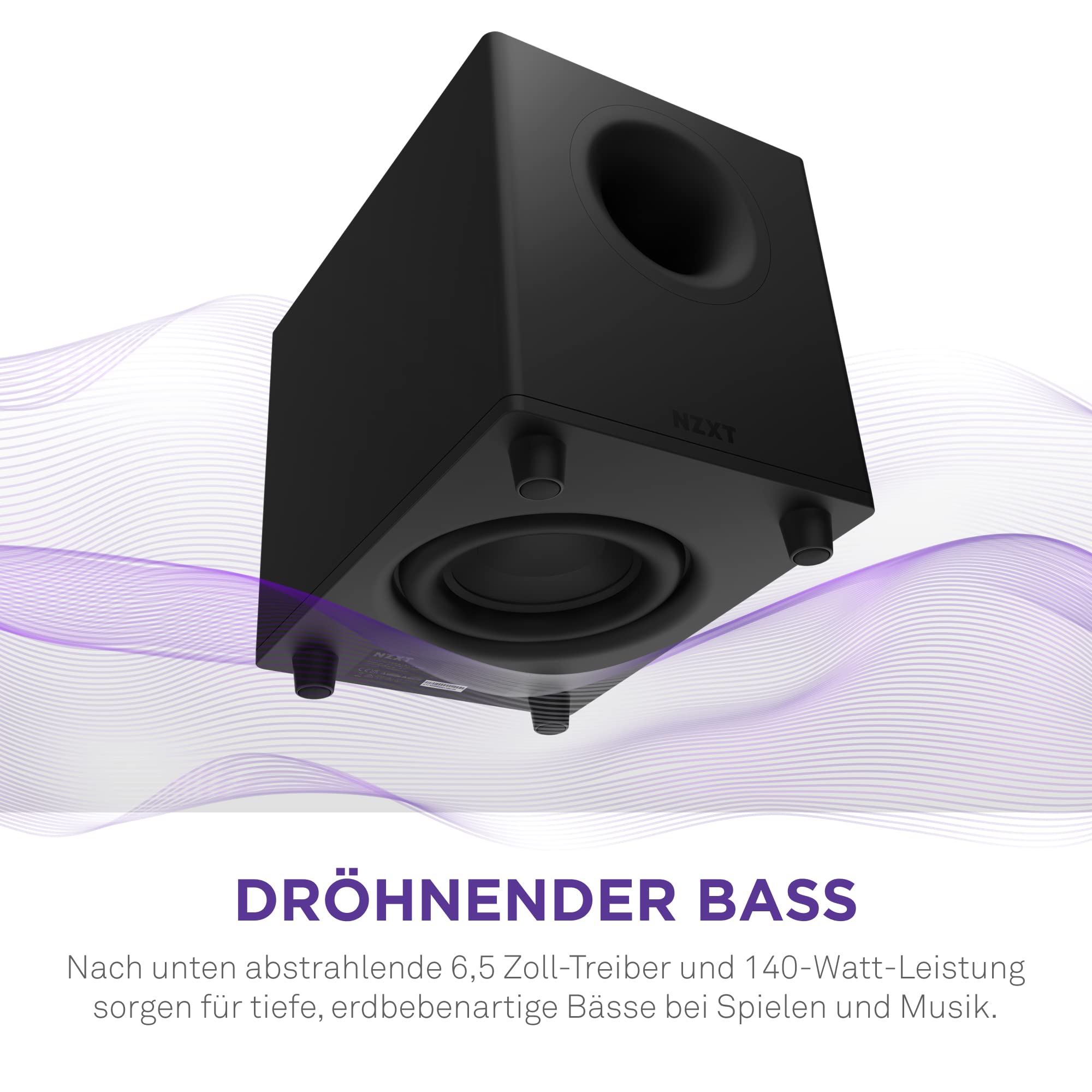 NZXT Relay PC-Gaming-Desktop-Subwoofer – AP-SUB80-EU - 140 Watt – Tiefer, kraftvoller Bass – Nach unten abstrahlender 6,5“-Treiber – Drehregler für Crossover und Phase – Schwarz
