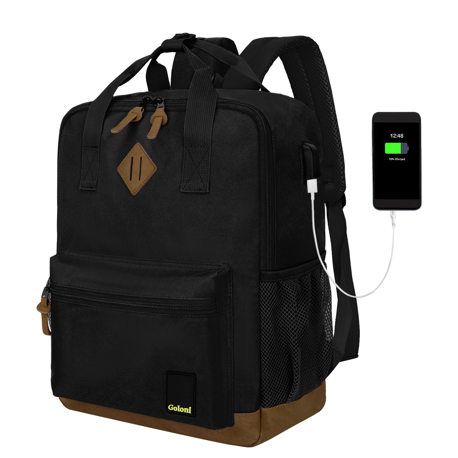 Goloni Laptop Backpack for Men Women,Travel Backpack Business Backpack with USB Port,Fits 17 Inch Laptop for Work, Flight Carry On Black