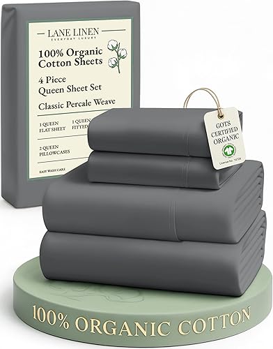 Lane Linen Sábanas de cama tamaño Queen, juego de sábanas 100 % algodón orgánico, sábanas refrescantes suaves tamaño Queen, juego de sábanas Queen
