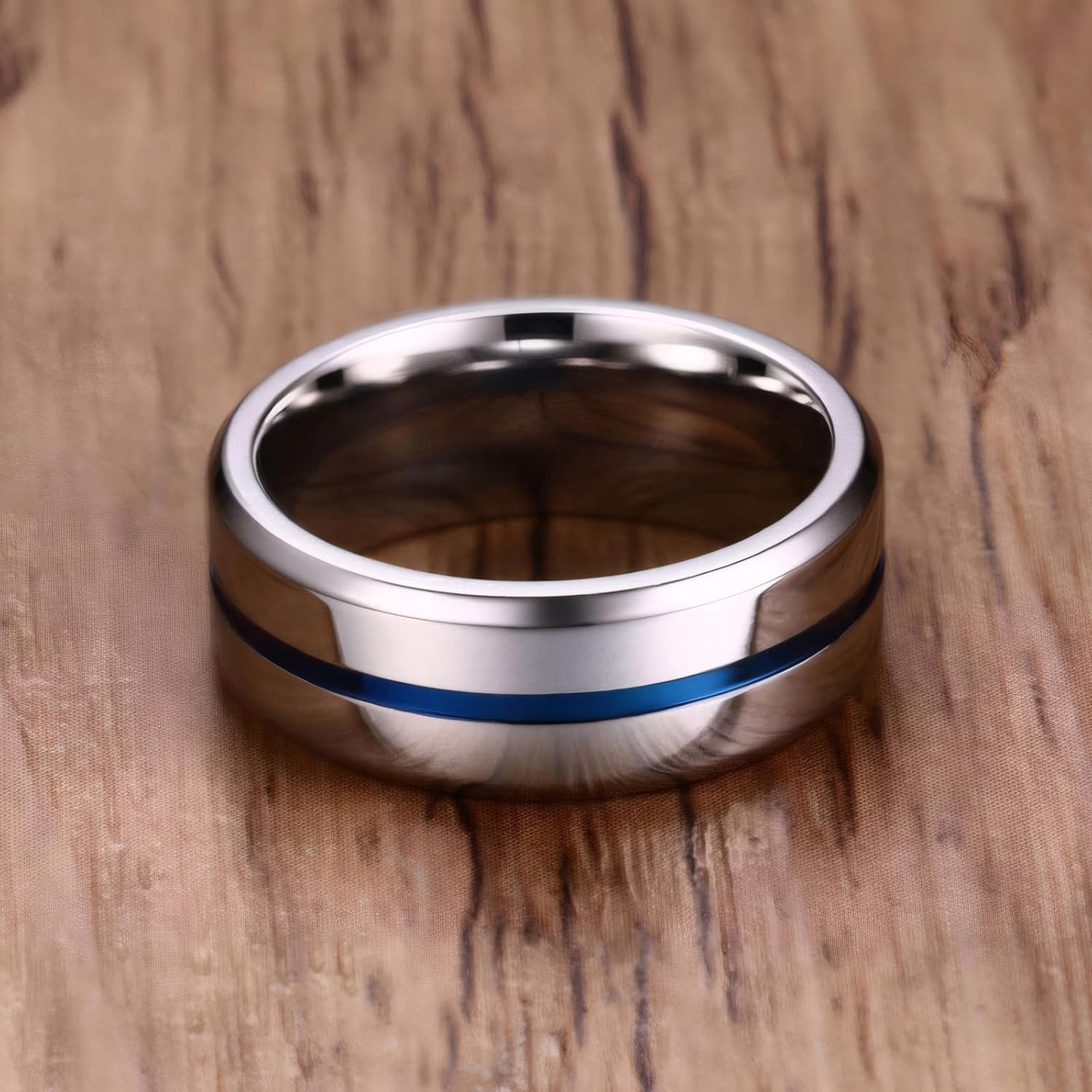 MMTTAO Men's Titanium Ring Wedding Bands for Men Women 6MM 8MM 10MM Black/Blue/Silver Engagement Band Wedding Rings Beveled Edge Brushed Matte Finished & Polished Grooved Center Comfort Fit Size 6-13 - Image 5