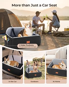 Petcozife Dog Car Seat, Booster Bed for Dog Under 55 Lbs, Black/Gray, Large