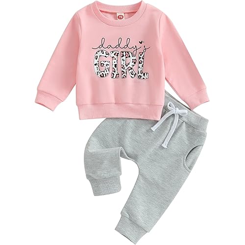 Toddler Baby Girl Fall Outfit Letter Print Sweatshirt Tops Elastic Waist Pant Cute Infant Newborn Winter Clothes Set