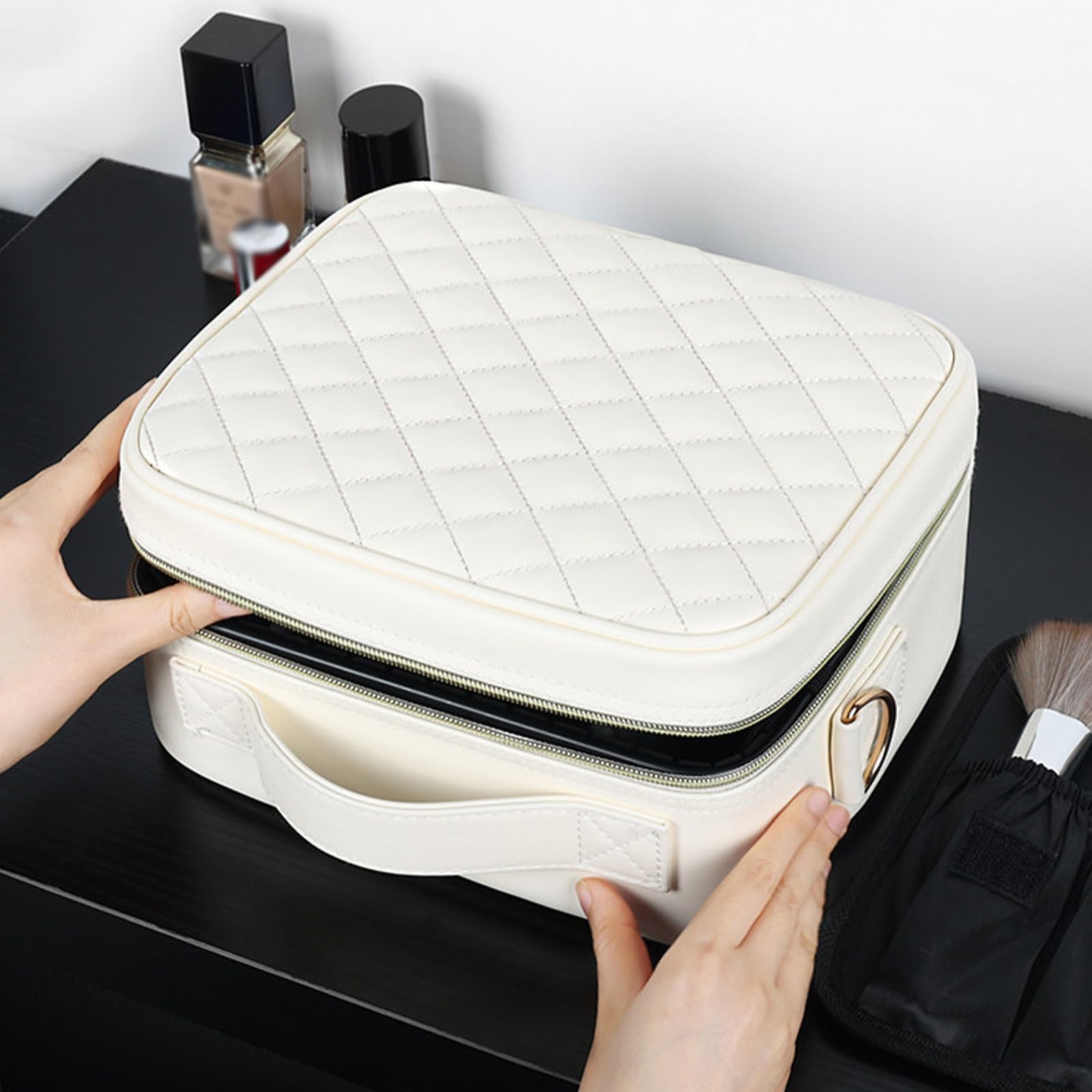 Borsa Per Il Trucco Di Grande Capacità Con Specchio LED, Custodia Per Il Trucco Professionale Con Luci A 3 Colori, Specchio Cosmetico Staccabile，Beauty Case Da Viaggio