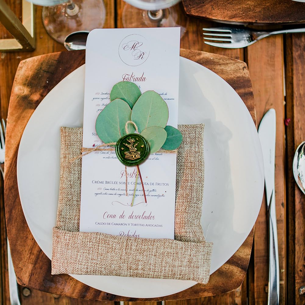 DELORIGIN Book Teacup Flowers Wax Sealing Stamp, 1" Brass Wax Seal Stamp Head With Wooden Handle Vintage Flower Wax Stamp For Invitation Cards Gift Wrapping Envelopes Wine Package Decoration