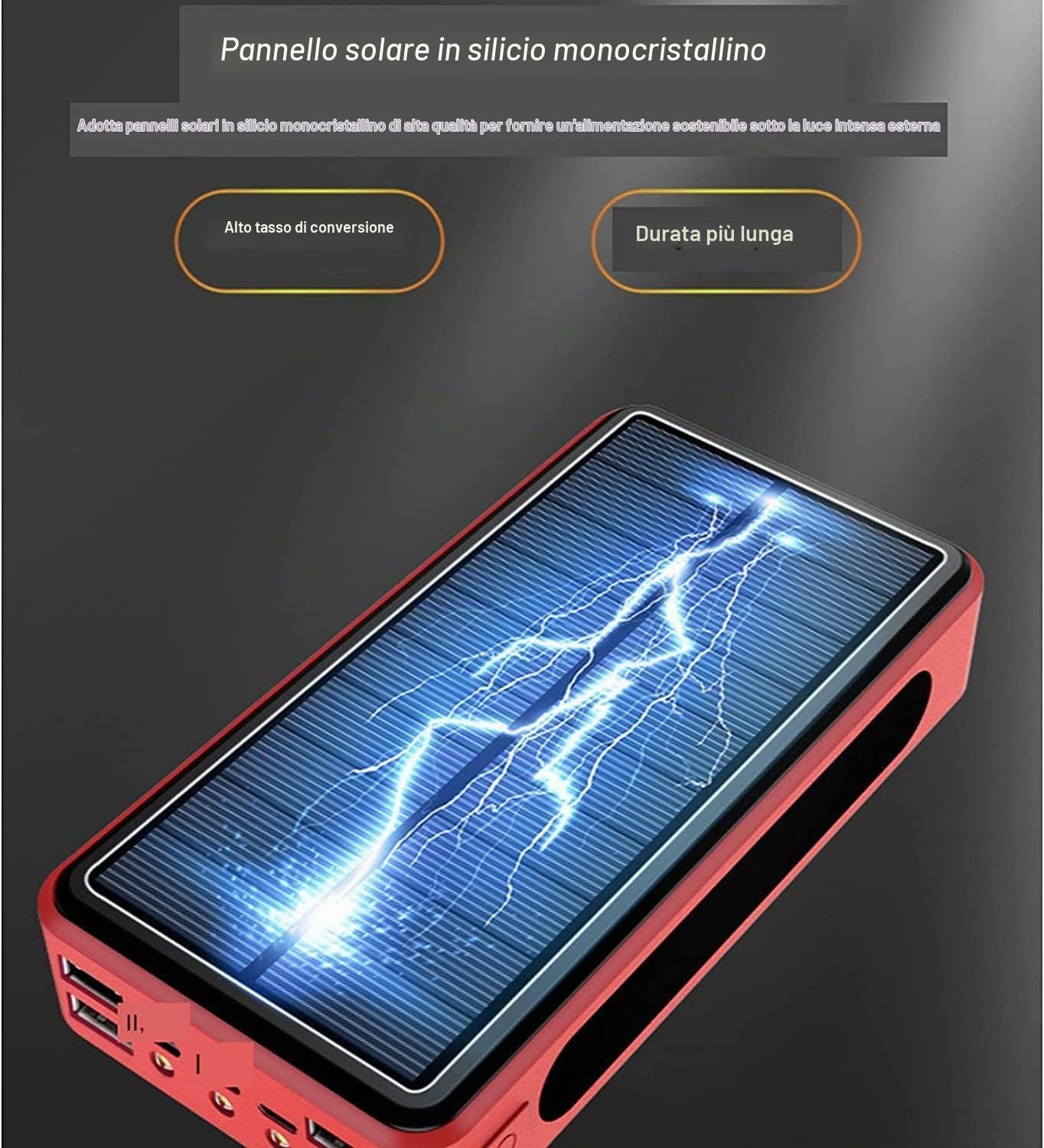 Caricabatterie Solare 100000mAh Power Bank Portatile Caricabatterie Di Ricarica Ad Alta Velocità Batteria Di Sostegno Esterna Capacità Enorme Per Smartphone, Tablet, Console Di Gioco, Fotocamera ( Col