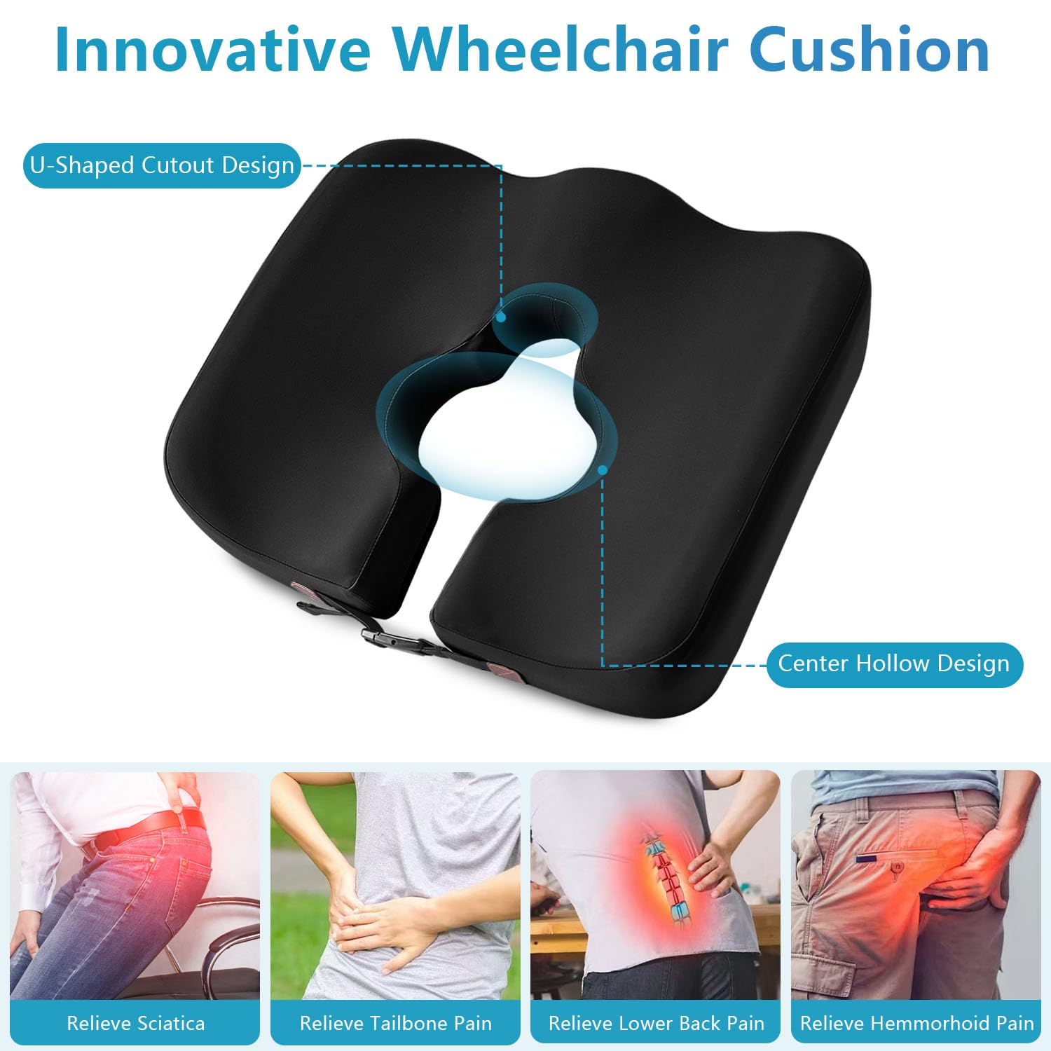 Comphekept Seat Cushions for Office Chairs, Relieve Sciatica, Coccyx, Pressure Sore and Ulcer Pain, Memory Foam Donut Pillow,Removable Strap, Breathable & Car Seat Cushion