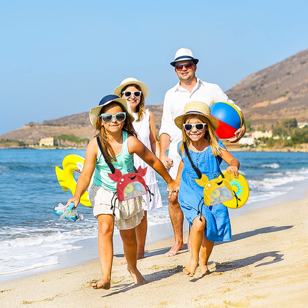 Mesh Beach Bag for Kids Shell & Pebble Collection Bag with Zipper, Cute Crab Seashell Bag Beach Play Bag Beach Storage Bag for Boys and Girls