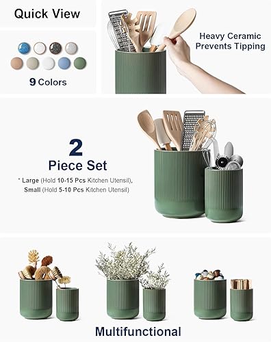 Vista 22 de LE TAUCI Morden - Soporte para utensilios de cocina de cerámica de 7.3 + 5.4 pulgadas para encimera, utensilios de cocina grandes para encimera