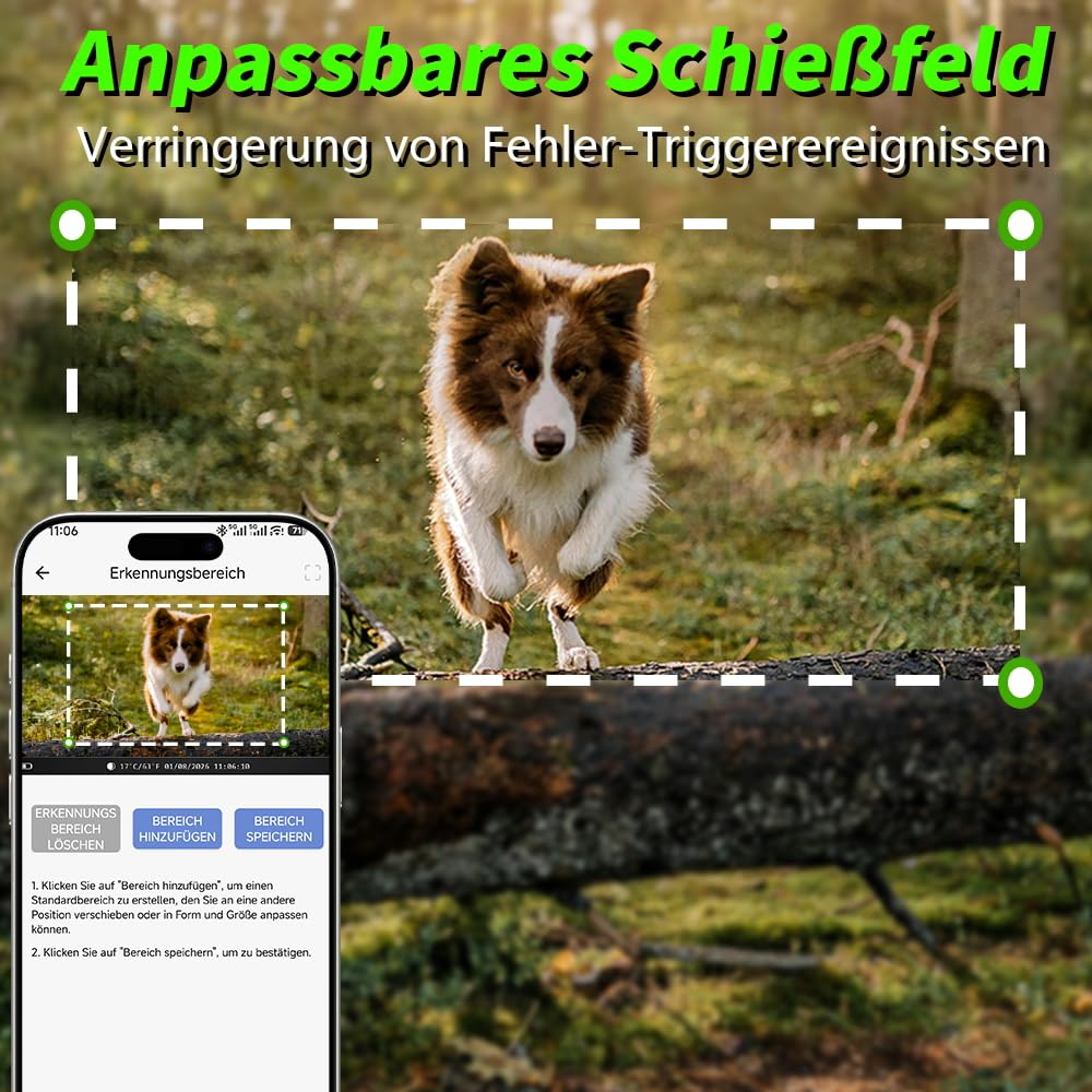 Wildkamera WLAN, 1296P 60MP Wildkamera mit Handyübertragung App, Wildtierkamera mit Nachtsicht Bewegungsmelder, 0,1s Auslösezeit, IP66 Wasserdichter für die Überwachung von Wildtieren