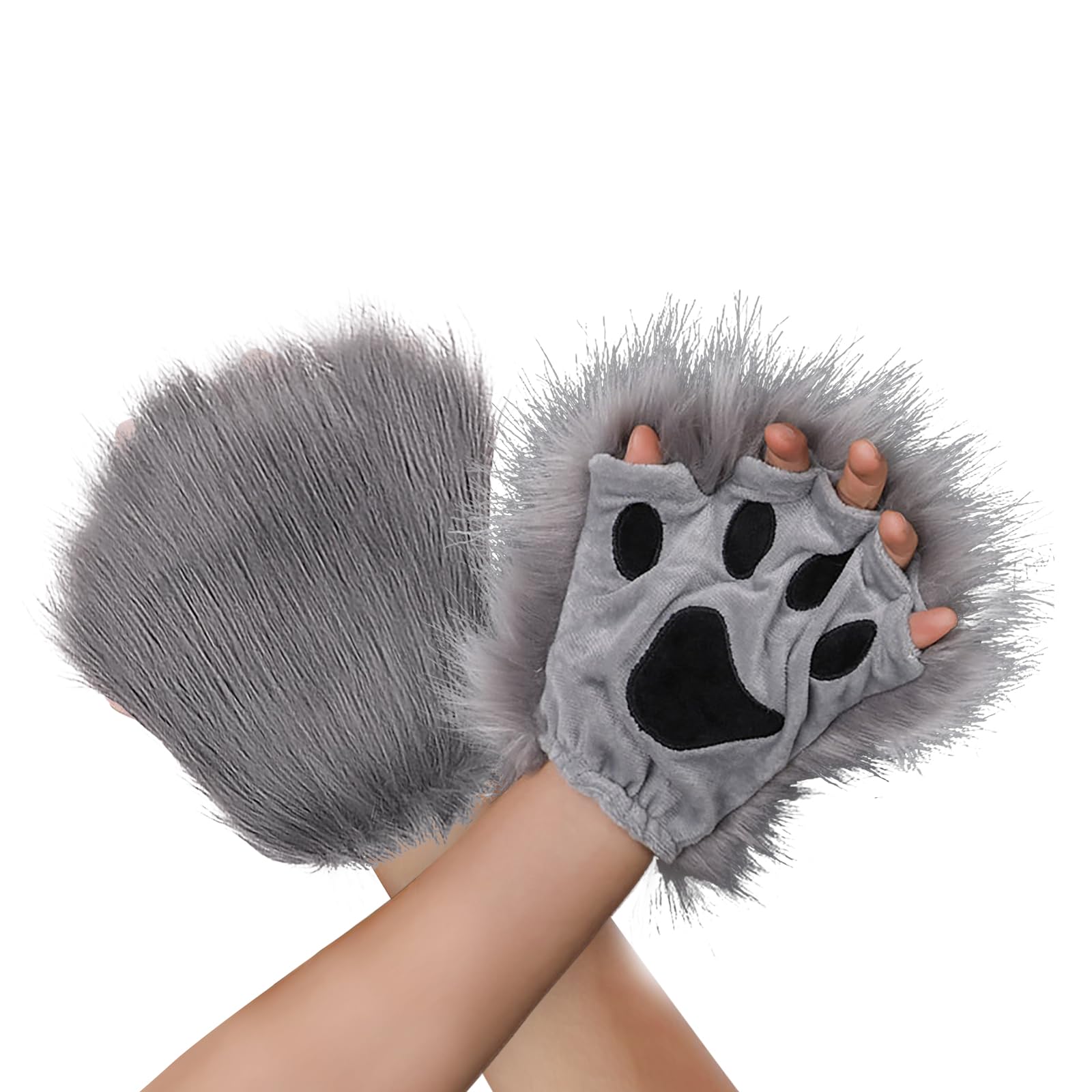Furry Bear Fox Cat Paw Gloves Faux Fur Cosplay Costume Animal Claw Gloves — image 1