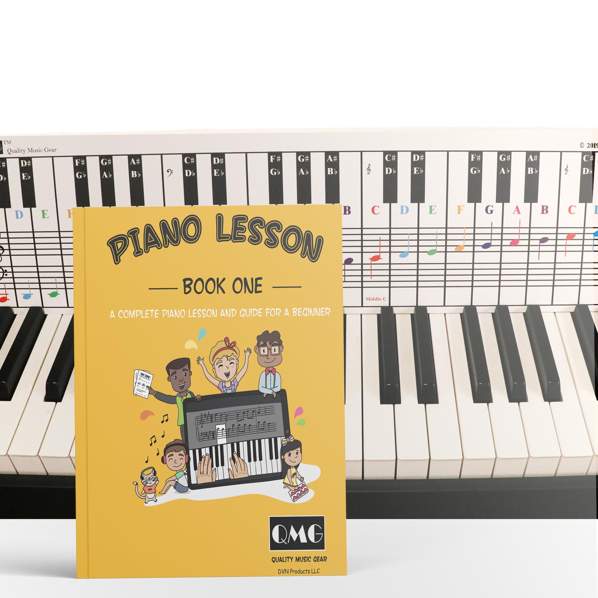 QMG Piano & Keyboard Note Chart with Color Note Lesson Book – Complete Beginner Learning Kit with Video Tutorials – Practice Guide for Students,