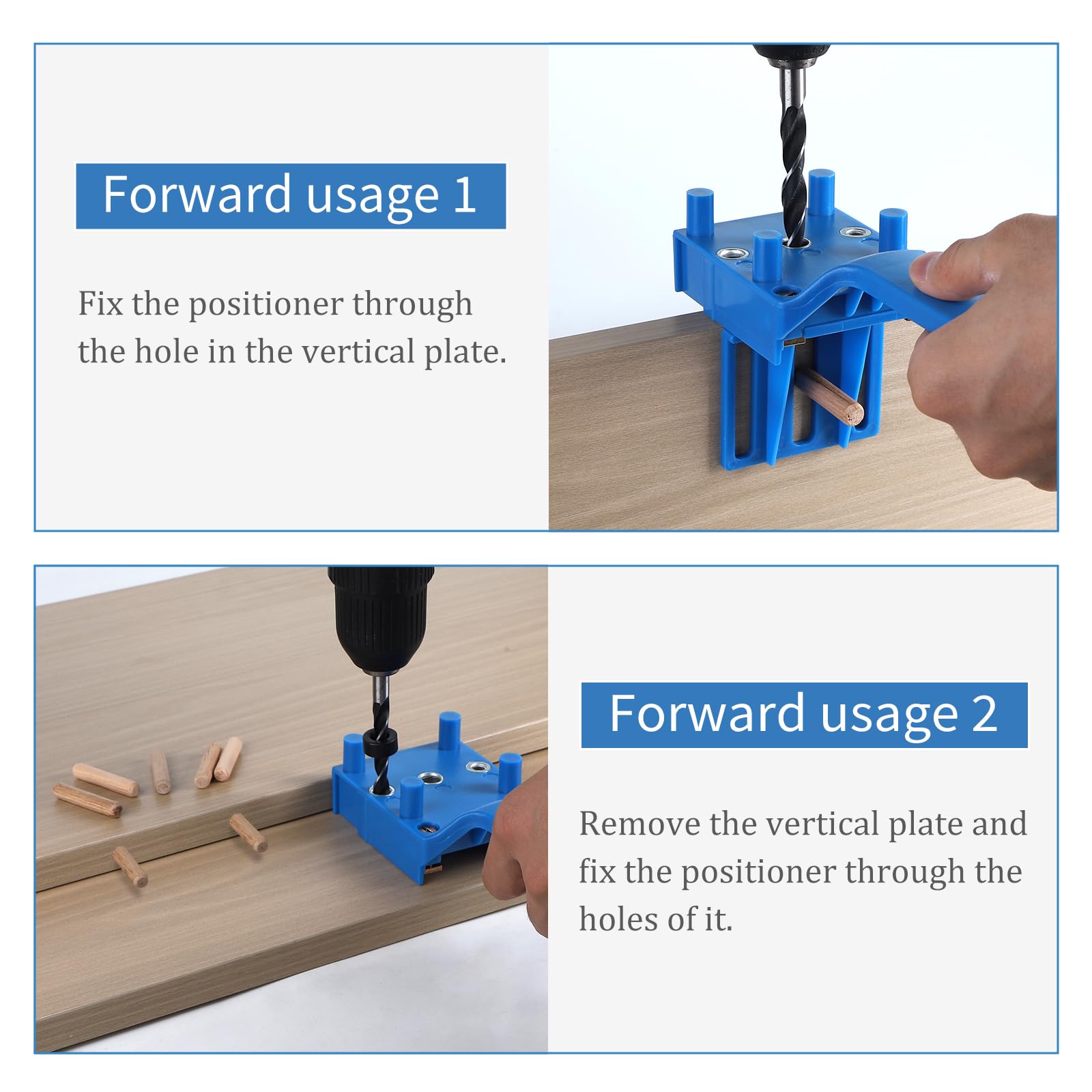 EXLECO Dima per Spinatura Legno Regolabile Dima per Fori Legno Fori di Posizionamento 6/8/10mm Dima per Fori a Tasca Guida per Trapano Guida Foratura Puncher Locator Maschere per Fori Tascabili Blu