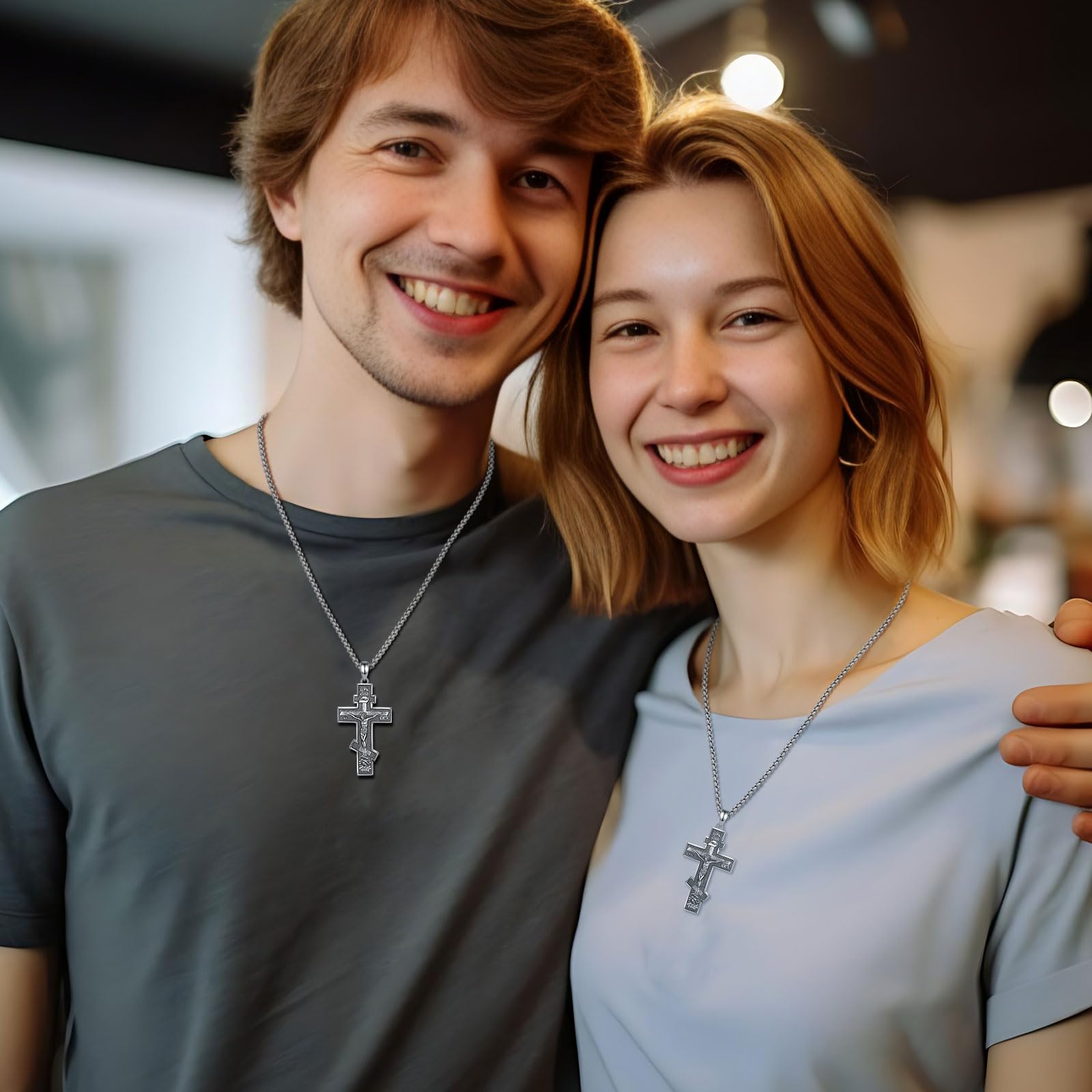 925 Srebro Sterling Ortodoksyjny naszyjnik z krzyżem dla kobiet mężczyzn, grzbiet krzyż Jezus krzyż naszyjniki religia ochrona biżuterii amulet dla męża taty, 22 + 2", Srebro