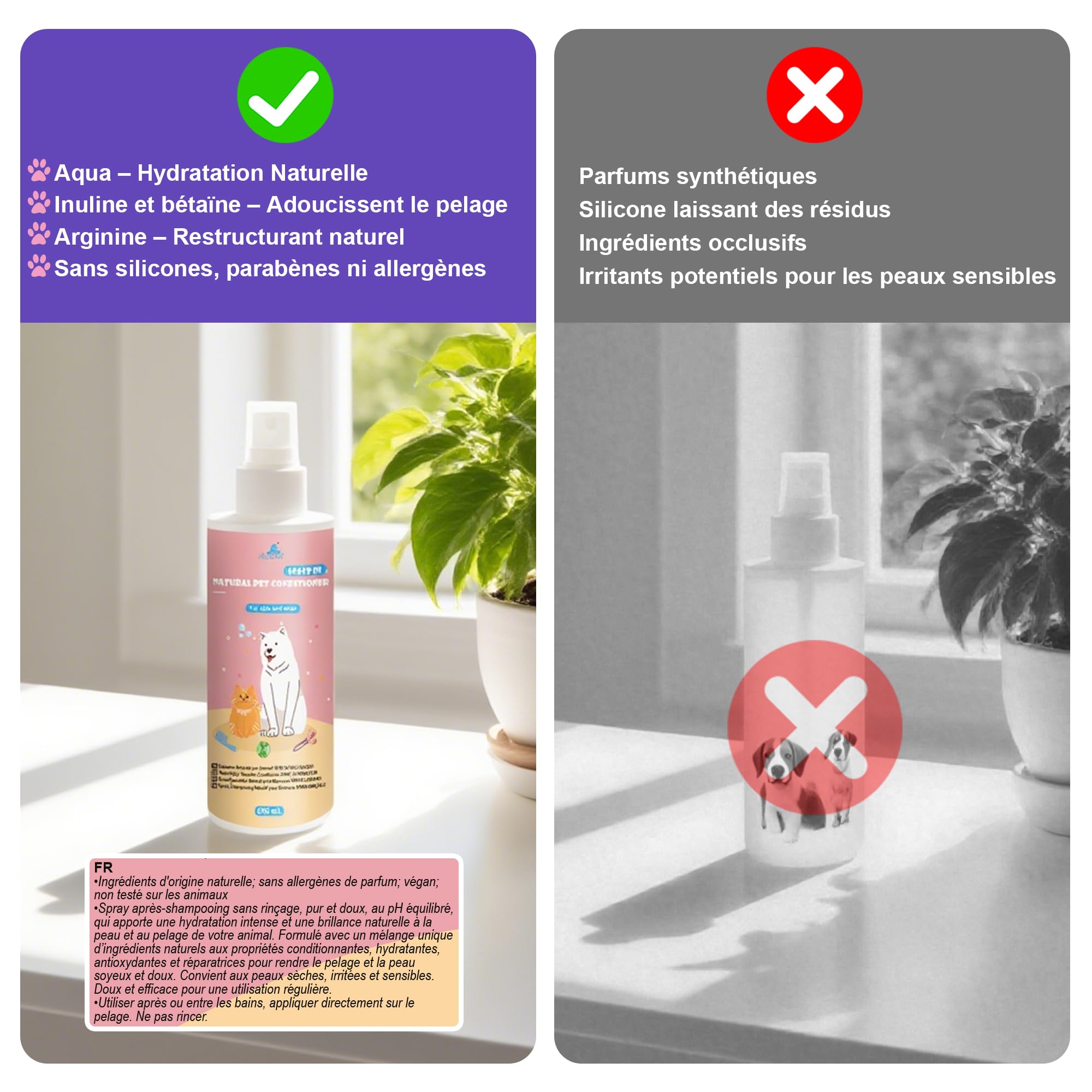 Spray Démêlant pour Chien et Chat, 200ml sans Rinçage, Action Démêlante, Hydratante, Antioxydante Régénérante et Antioxydante, Adapté aux Animaux Domestiques à la Peau Sèche, Irritée, Sensible