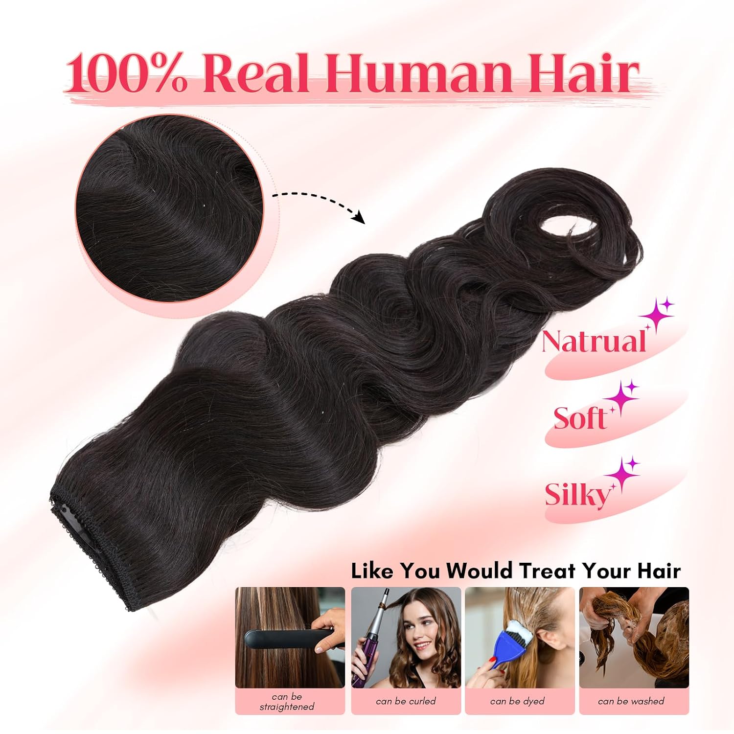 Rich Choices 100% Real Human Halo Hair Extensions Wave Remy Invisible Wire In Hair Extensions Human Hair Clip in Hair Piece 12 Inch #1B Natural Black
