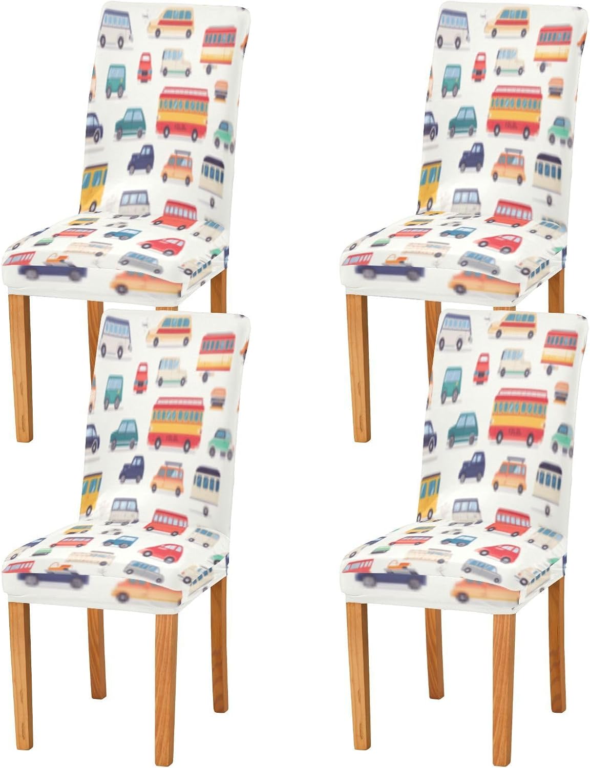 ALAZA Chair Covers for Dining Room, Transport Cartoon Cars Stretch Chair Cover Sets Chair Protector Removable Washable for Ktichen Restaurant Hotel