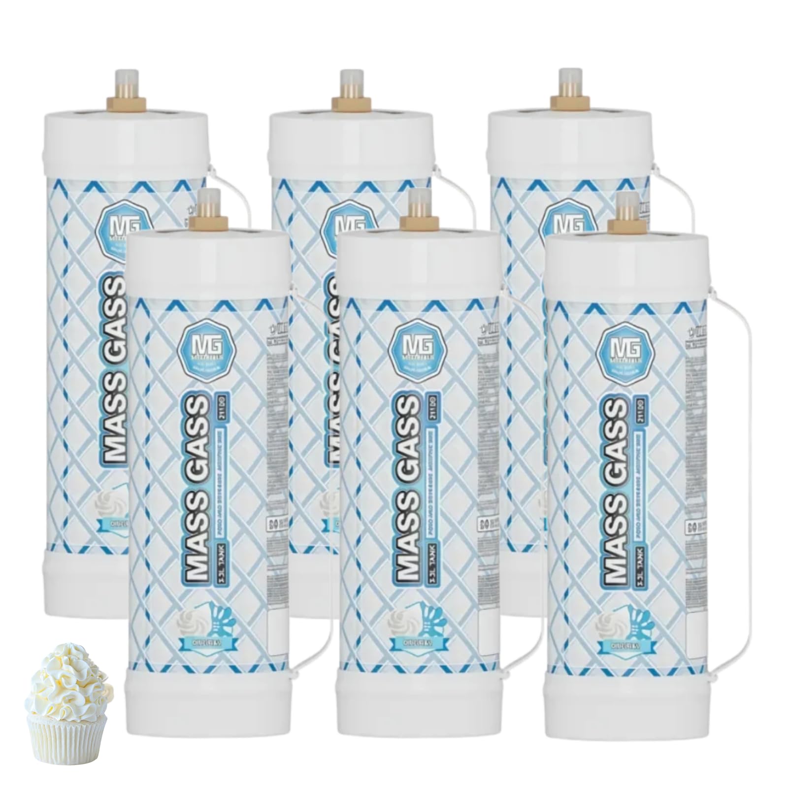 MassGass 3.3L Whipped Cream Charger 2112g×6 Cream Charger Food Grade Ideal(Nozzle Included) 6-Pack