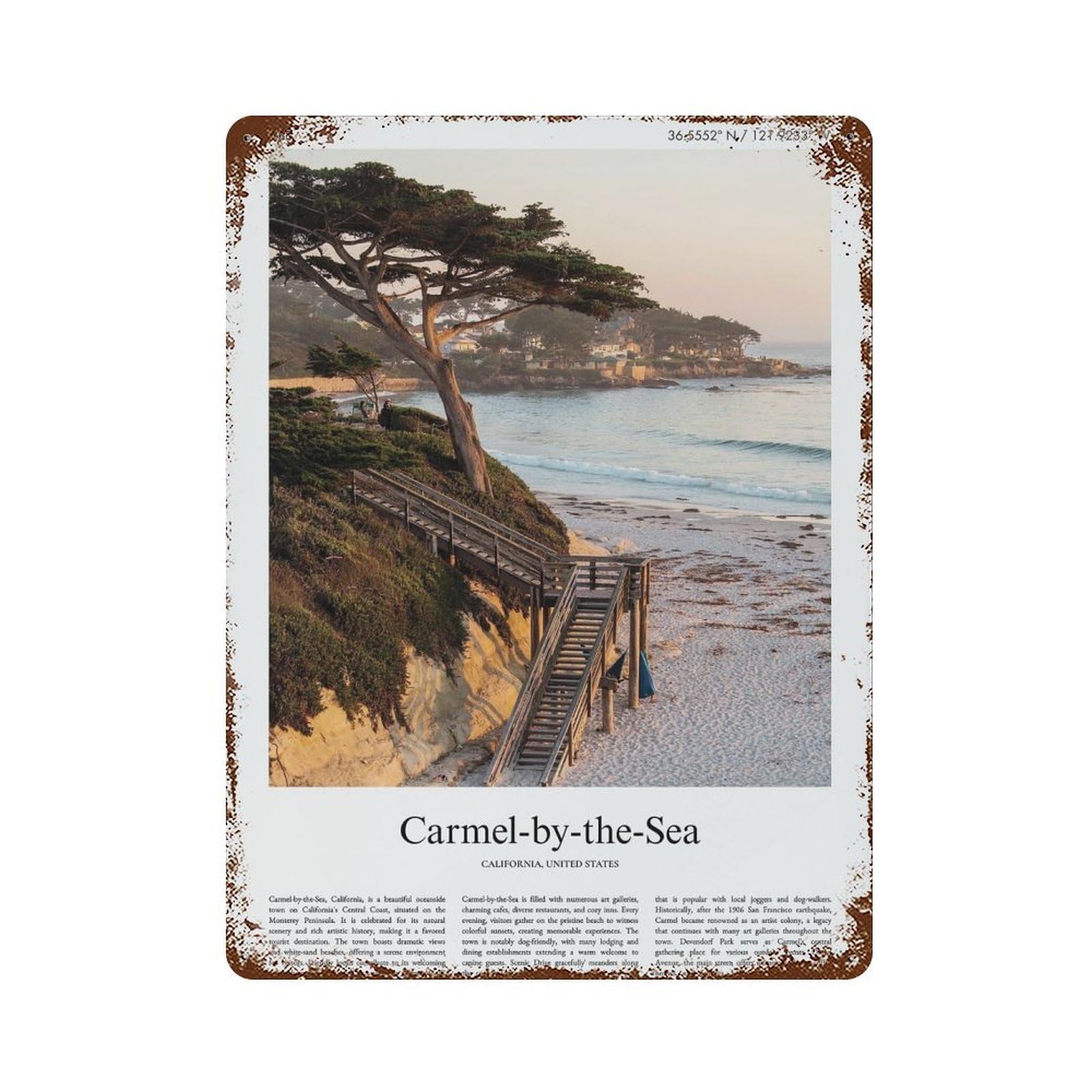 xiaoxiaoshen Carmel-by-the-sea California, United States, USA City Scenery Wall Decor Art Metal Tin Poster Modern Home Decor Art Home Bar Shop Decorations Vintage Sign 40x30cm