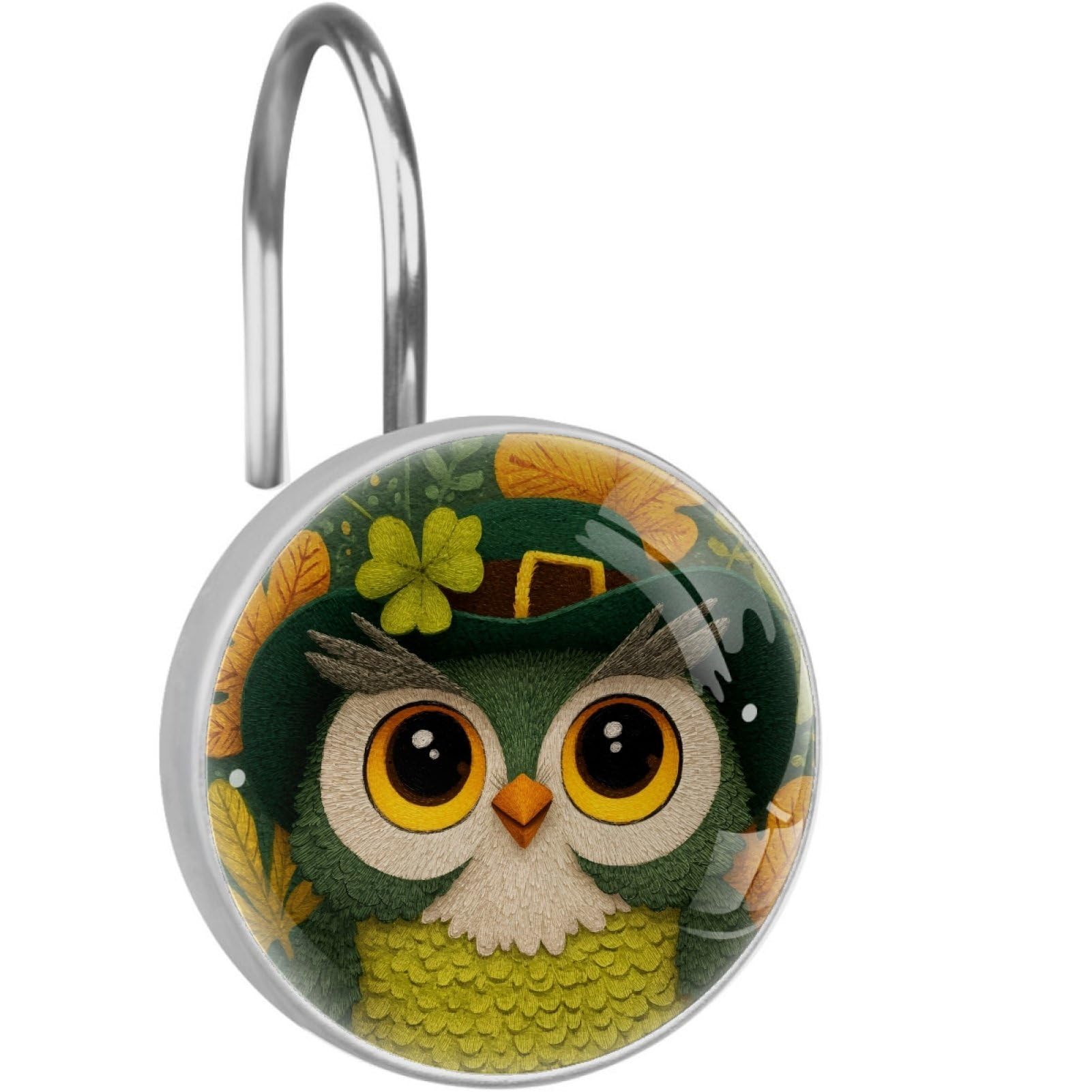 VAPOKF Shower Curtain Hooks, 12PCS St. Patrick's Day Owl Shower Curtain Hook for Bathroom Decors Home Bedroom