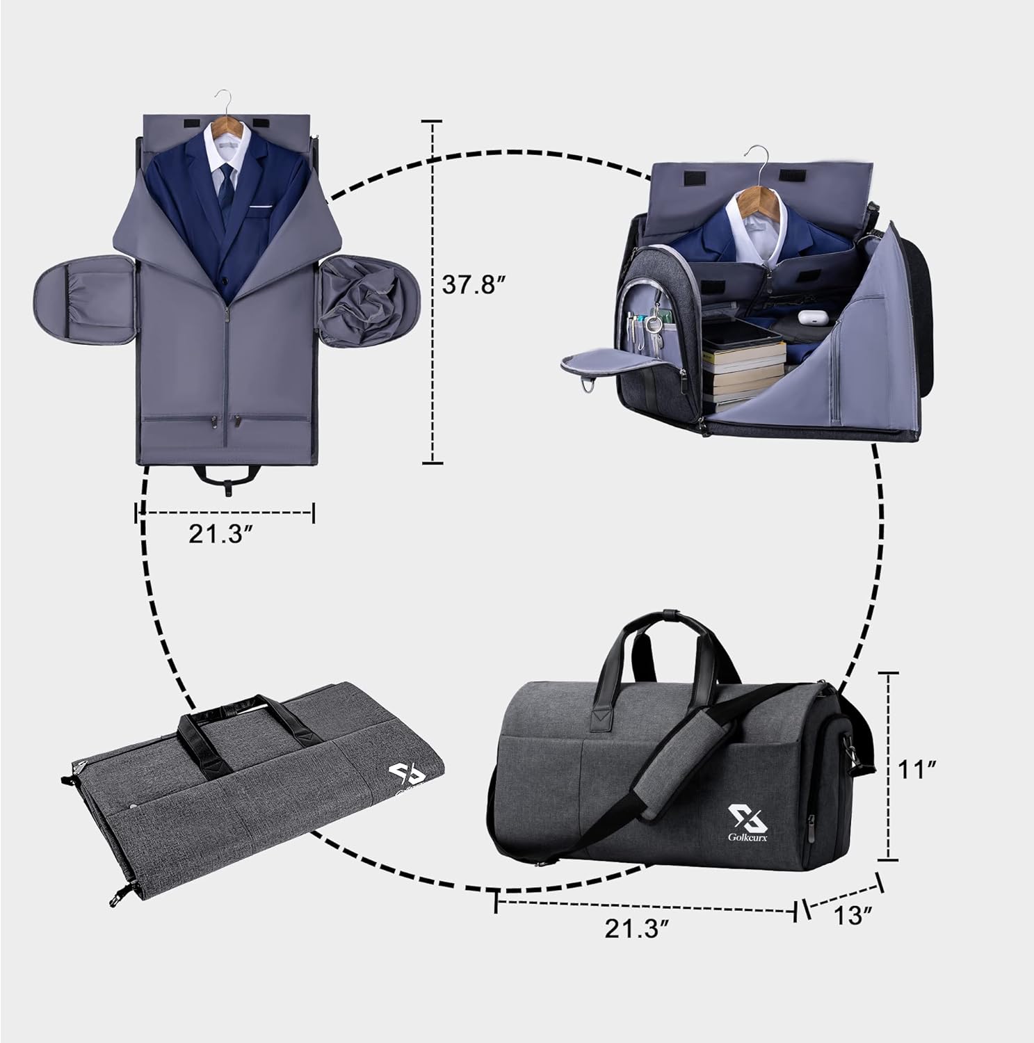 Golkcurx Convertible Garment Bag for travel,Carry on Garment Duffle Bag with Shoe Compartment, Detachable Shoulder Strap - 2 in 1 , for Men Women - Image 6